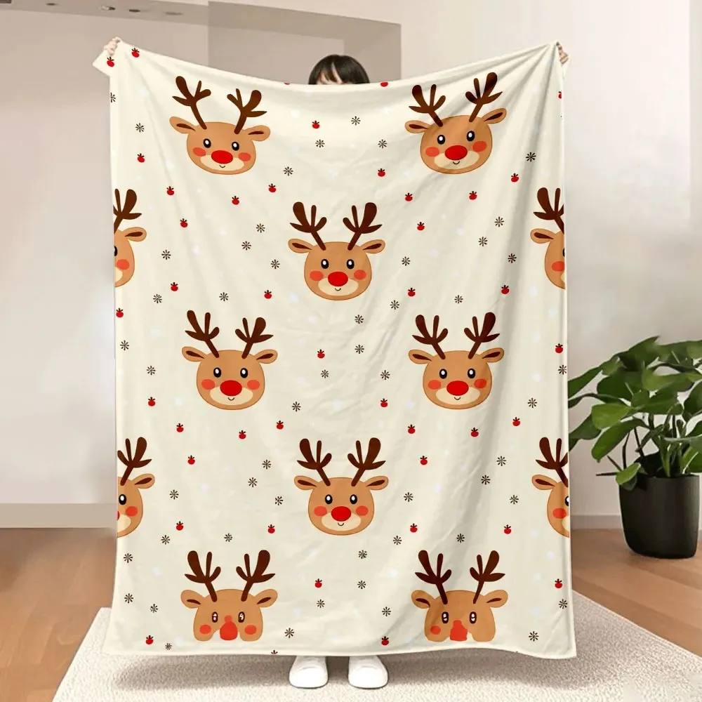 Christmas Reindeer Blanket - Light Beige Cartoon Reindeer Pattern with Red Noses, Brown Antlers, Berries & Snowflakes, Cozy Fest
Christmas Reindeer Blanket - Light Beige Cartoon Reindeer Pattern with Red Noses, Brown Antlers, Berries & Snowflakes, Cozy Fest