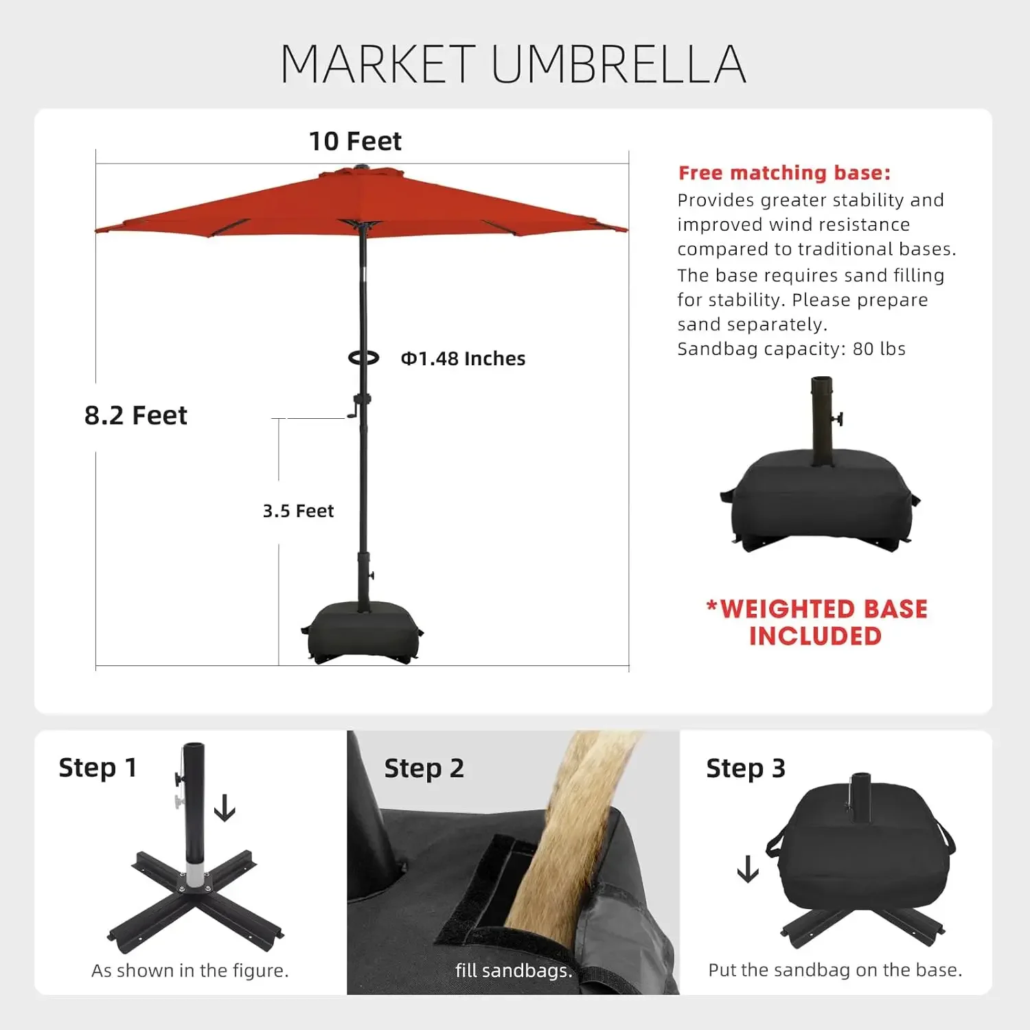 10FT Solar Led Patio Umbrella with Base, Sturdy Outdoor Market Umbrella for Deck, Pool, Garden w/Tilt, Crank, 32 LED Lights, Red
10FT Solar Led Patio Umbrella with Base, Sturdy Outdoor Market Umbrella for Deck, Pool, Garden w/Tilt, Crank, 32 LED Lights, Red