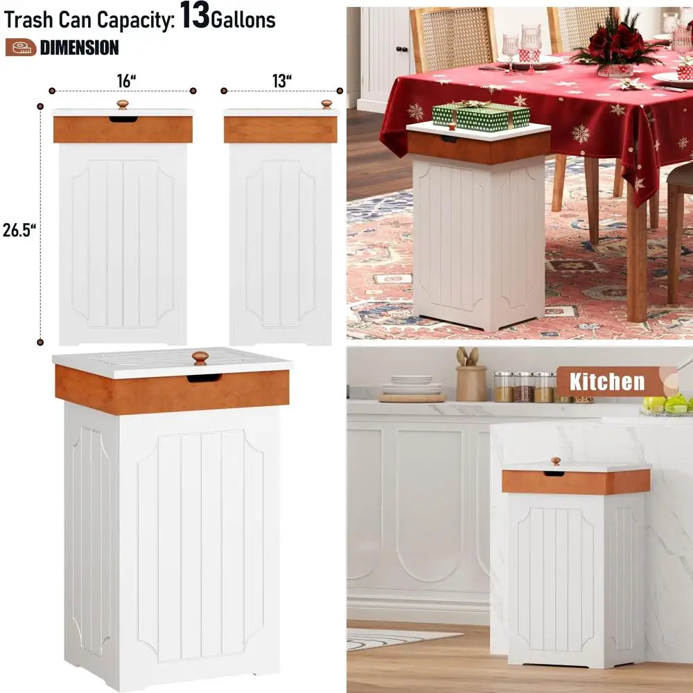 White Wooden 13 Gallon Kitchen Trash Can with Lid, Dog-Proof Cabinet for Home Use
White Wooden 13 Gallon Kitchen Trash Can with Lid, Dog-Proof Cabinet for Home Use