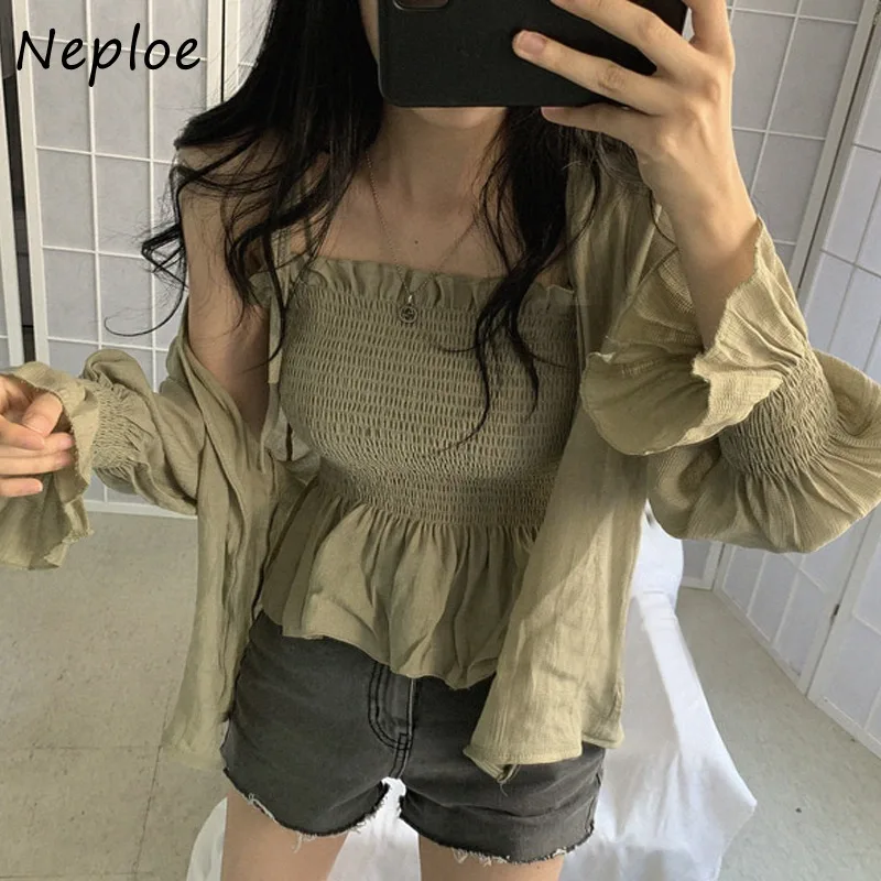 Neploe Elegant Simple Long Sleeve Thin Coat Women+ Y2k Sexy Slim Fit Crop Top Camisole Vest 2025 Summer New Two Piece Sets
Neploe Elegant Simple Long Sleeve Thin Coat Women+ Y2k Sexy Slim Fit Crop Top Camisole Vest 2025 Summer New Two Piece Sets