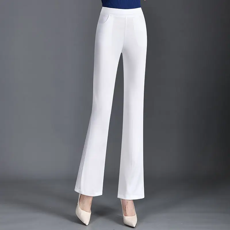 White Solid Color Slightly Flared Trousers Tight Waist Fashionable Summer Wear Slimming Figure-hugging Elastic Women's Trousers
White Solid Color Slightly Flared Trousers Tight Waist Fashionable Summer Wear Slimming Figure-hugging Elastic Women's Trousers