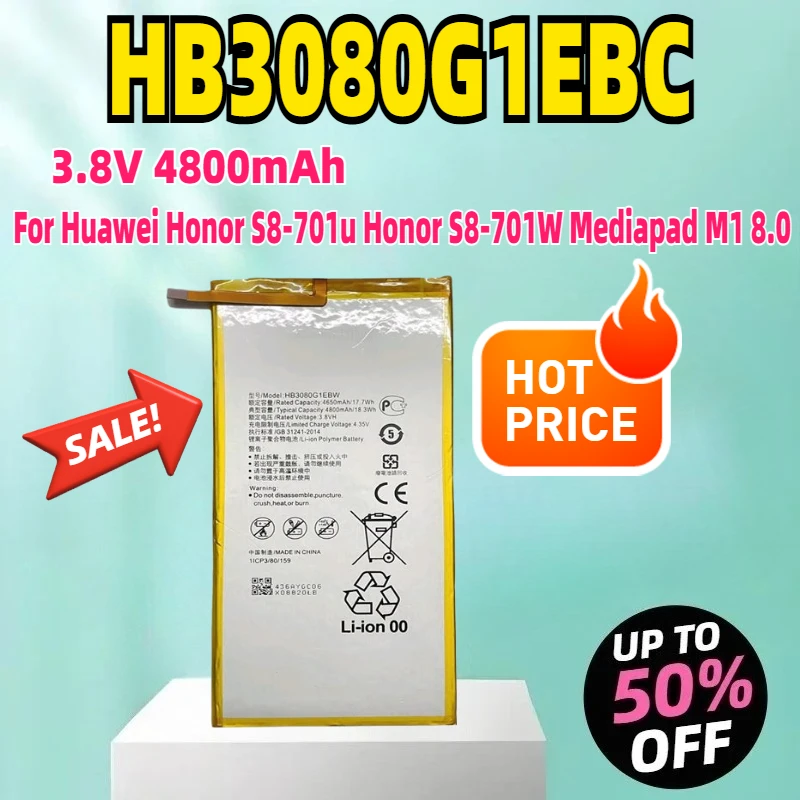 3.8V HB3080G1EBC Tablet 4800mAh Battery For Huawei Honor S8-701u Honor S8-701W Mediapad M1 8.0
3.8V HB3080G1EBC Tablet 4800mAh Battery For Huawei Honor S8-701u Honor S8-701W Mediapad M1 8.0