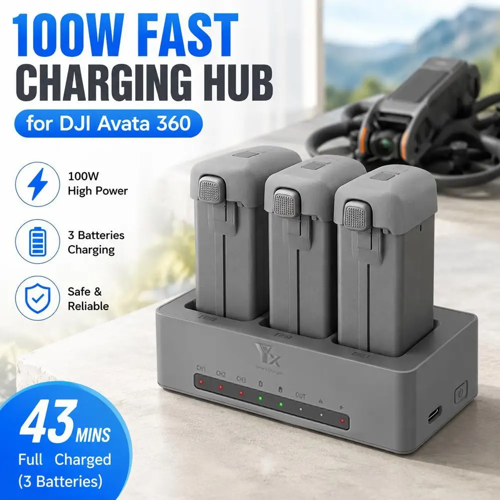 100W Fast Charging Hub for DJI Avata 360 Battery Charger 3-Port Intelligent Power Management Station Drone Accessories
100W Fast Charging Hub for DJI Avata 360 Battery Charger 3-Port Intelligent Power Management Station Drone Accessories