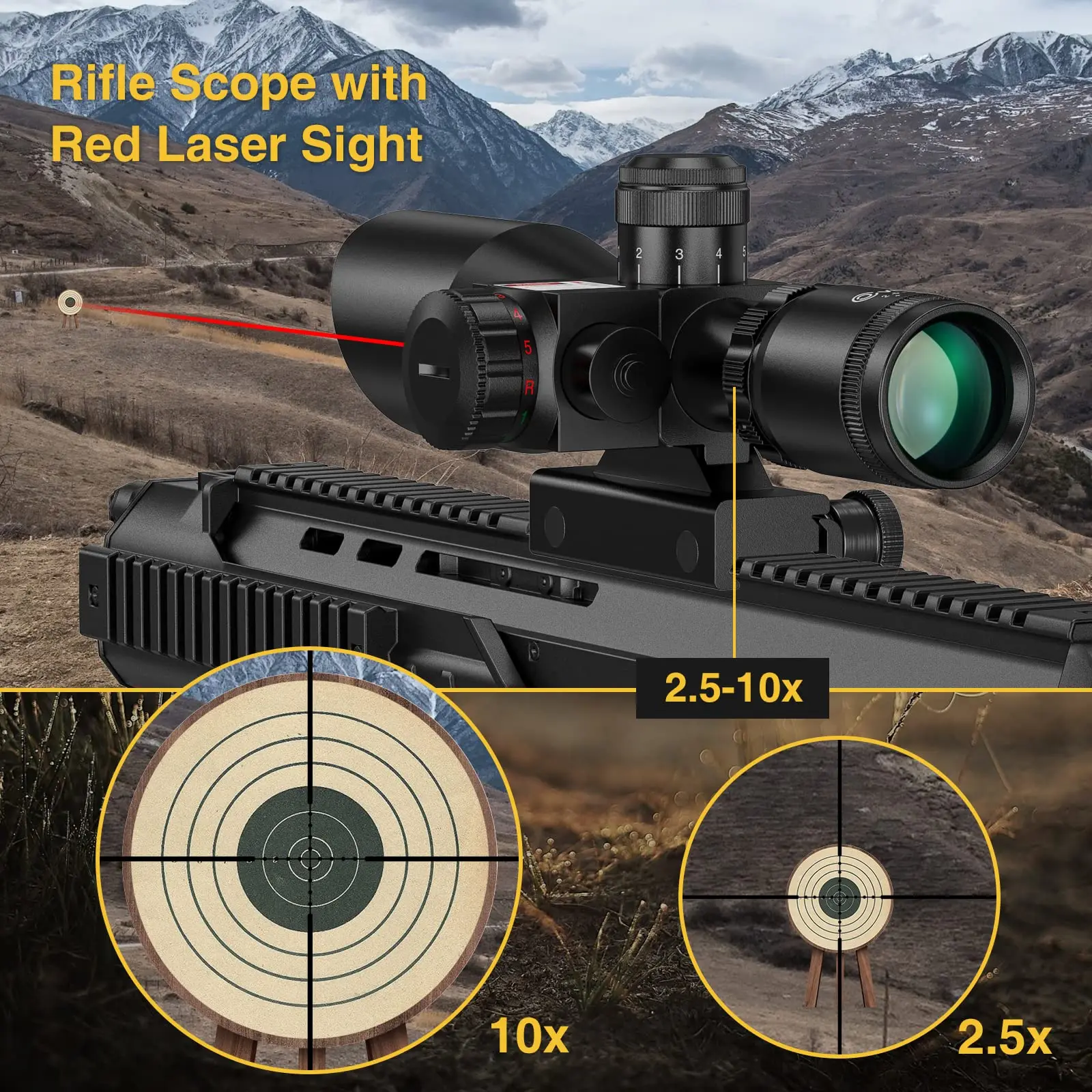 2.5-10x40E Tactical Riflescope Red Illuminated Rifle Scope Mil-dot Gun Scope Red Laser Combo Hunting Optical Telescope
2.5-10x40E Tactical Riflescope Red Illuminated Rifle Scope Mil-dot Gun Scope Red Laser Combo Hunting Optical Telescope