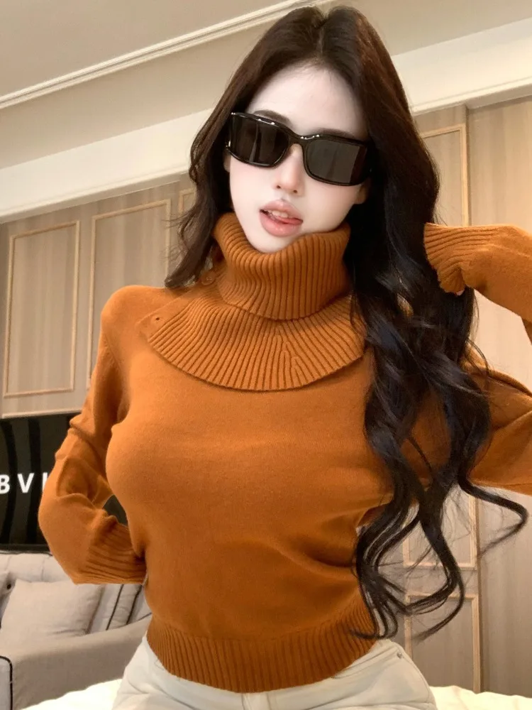 Korean Style High Collar Long Sleeve Knitted Sweater Women's Base Layer Slim Fit Top Spring Autumn New Lazy Sweater
Korean Style High Collar Long Sleeve Knitted Sweater Women's Base Layer Slim Fit Top Spring Autumn New Lazy Sweater