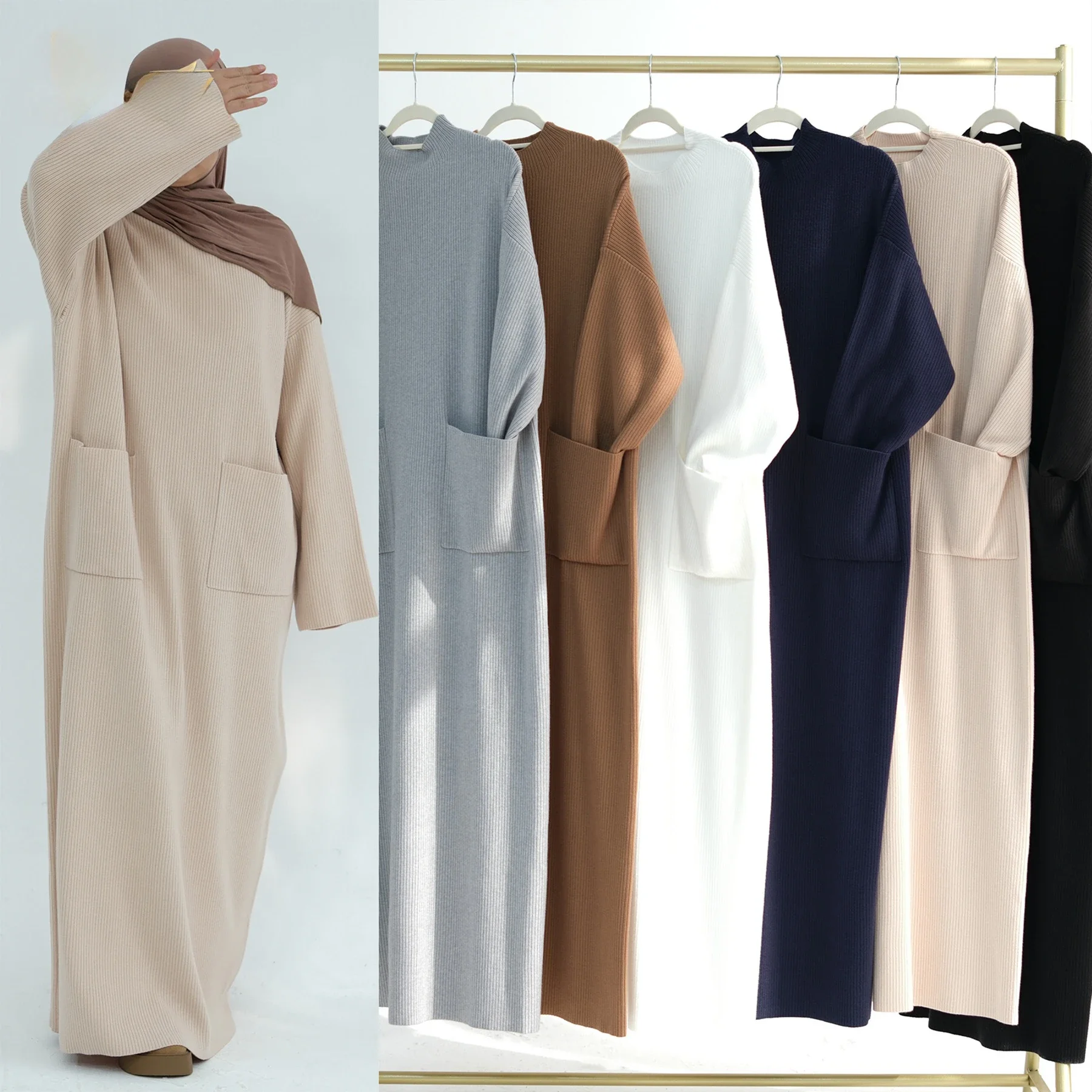 Muslim Winter Dresses for Women Abaya with Pockets Dubai Luxury Thicken Knitted Loose Sweater Warm Dress Kaftan Islamic Clothing
Muslim Winter Dresses for Women Abaya with Pockets Dubai Luxury Thicken Knitted Loose Sweater Warm Dress Kaftan Islamic Clothing