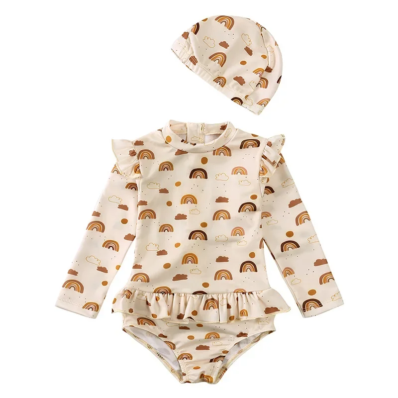 Ins Style Girls One-Piece Swimwear for Baby Toddler Children 1-8Y Long Sleeve Rash Guard Ruffles Rainbow Cloud Print With Cap
Ins Style Girls One-Piece Swimwear for Baby Toddler Children 1-8Y Long Sleeve Rash Guard Ruffles Rainbow Cloud Print With Cap