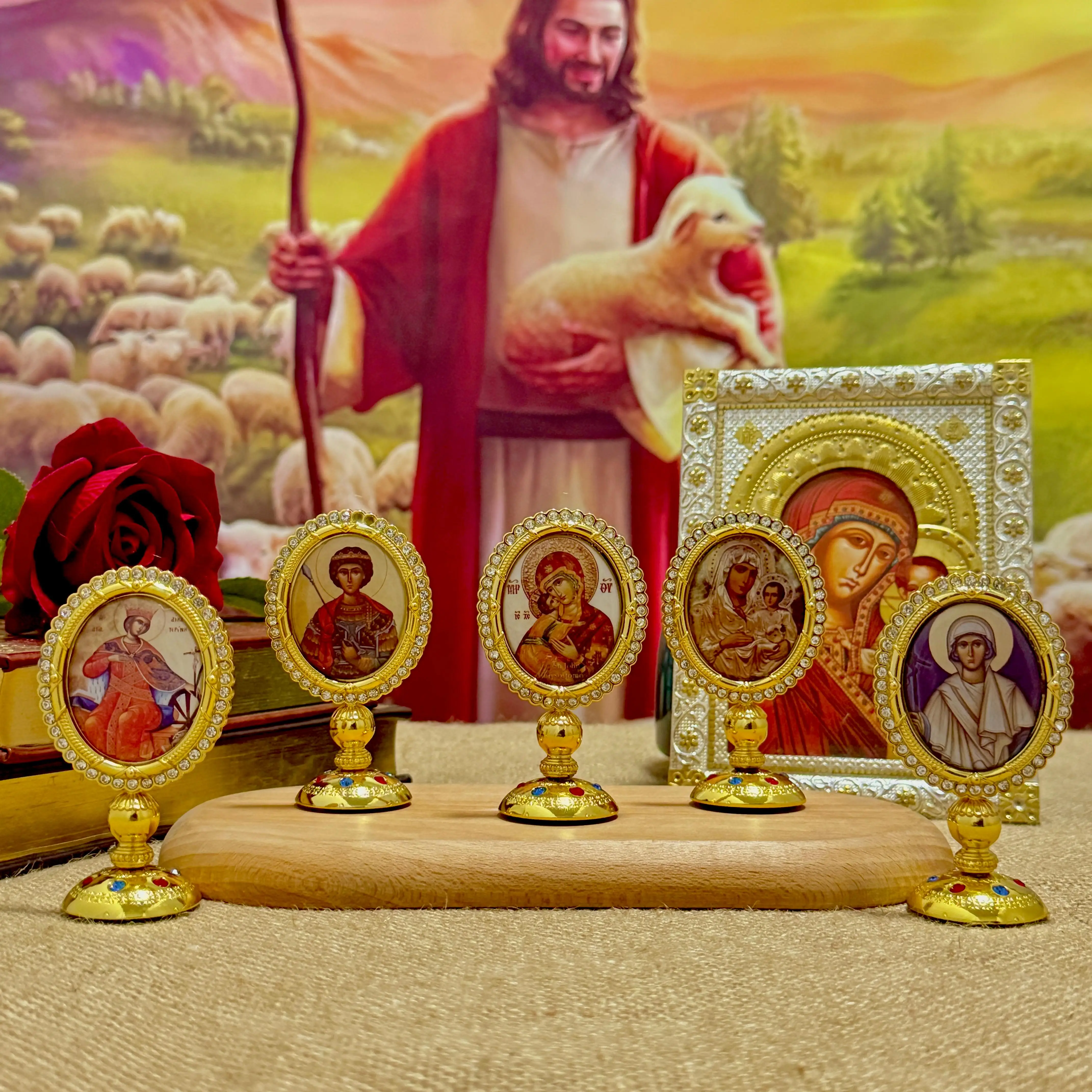 HTISOK 3.35" East Orthodox Icon with Zinc Alloy Rhinestone & Gold Plating Virgin Mary Saints Stick-On Base for Car Dashboard
HTISOK 3.35" East Orthodox Icon with Zinc Alloy Rhinestone & Gold Plating Virgin Mary Saints Stick-On Base for Car Dashboard