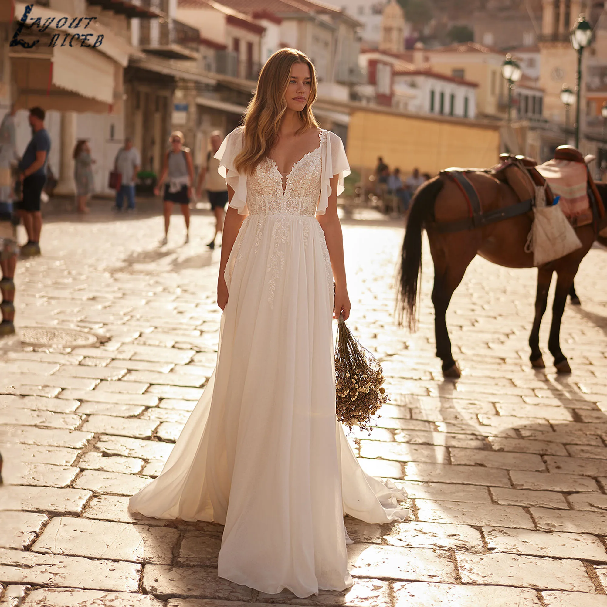 Chiffon Elegant Bridal Dresses 2025 V-neck A-line Batwing Sleeves Wedding Gowns Appliques Romantic vestidos de novia Customized
Chiffon Elegant Bridal Dresses 2025 V-neck A-line Batwing Sleeves Wedding Gowns Appliques Romantic vestidos de novia Customized
