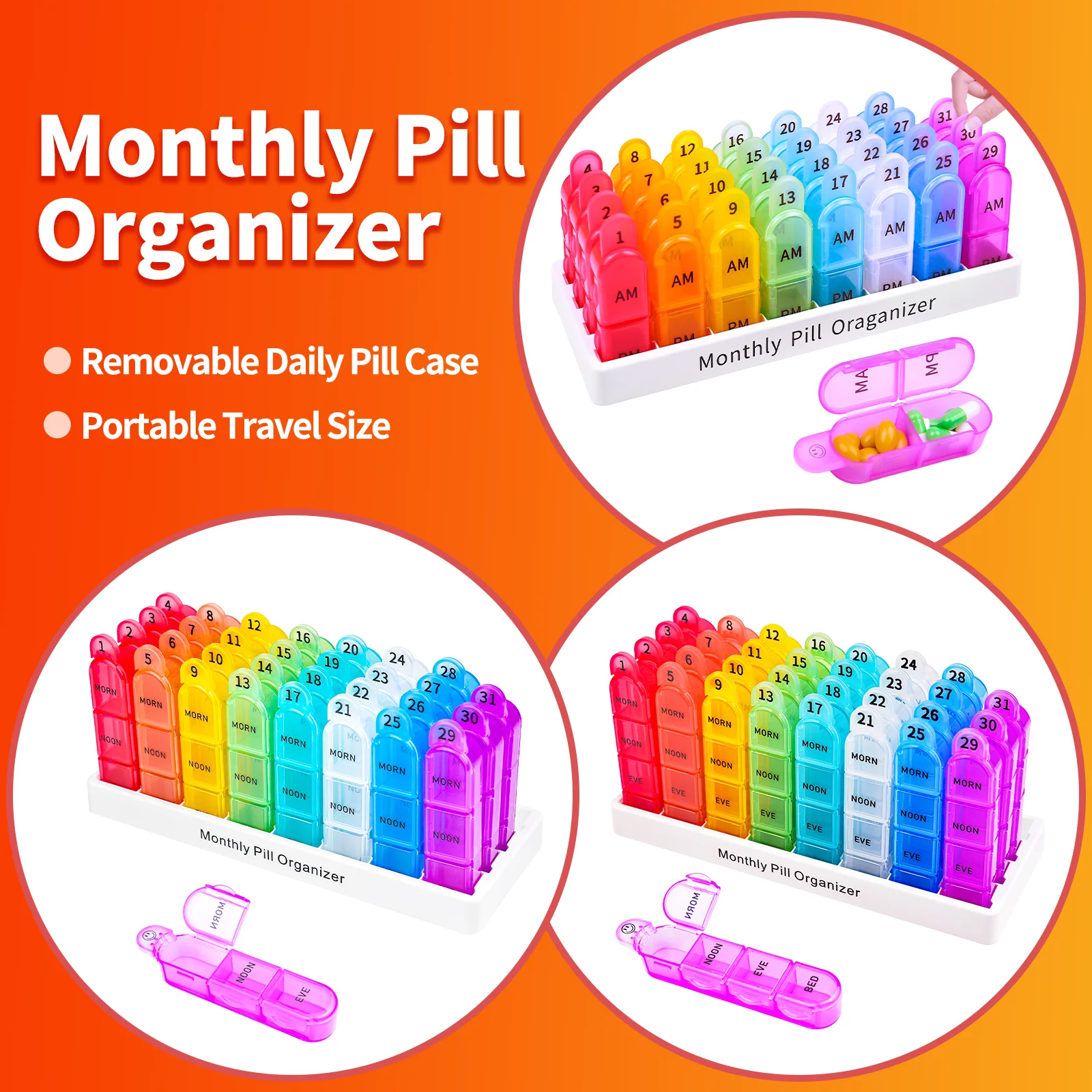 Monthly Pill Organizer 30/31 Day Individual Pill Boxes BPA-Free Portable Travel Pill Case For Vitamin Tablet Storage Container
Monthly Pill Organizer 30/31 Day Individual Pill Boxes BPA-Free Portable Travel Pill Case For Vitamin Tablet Storage Container