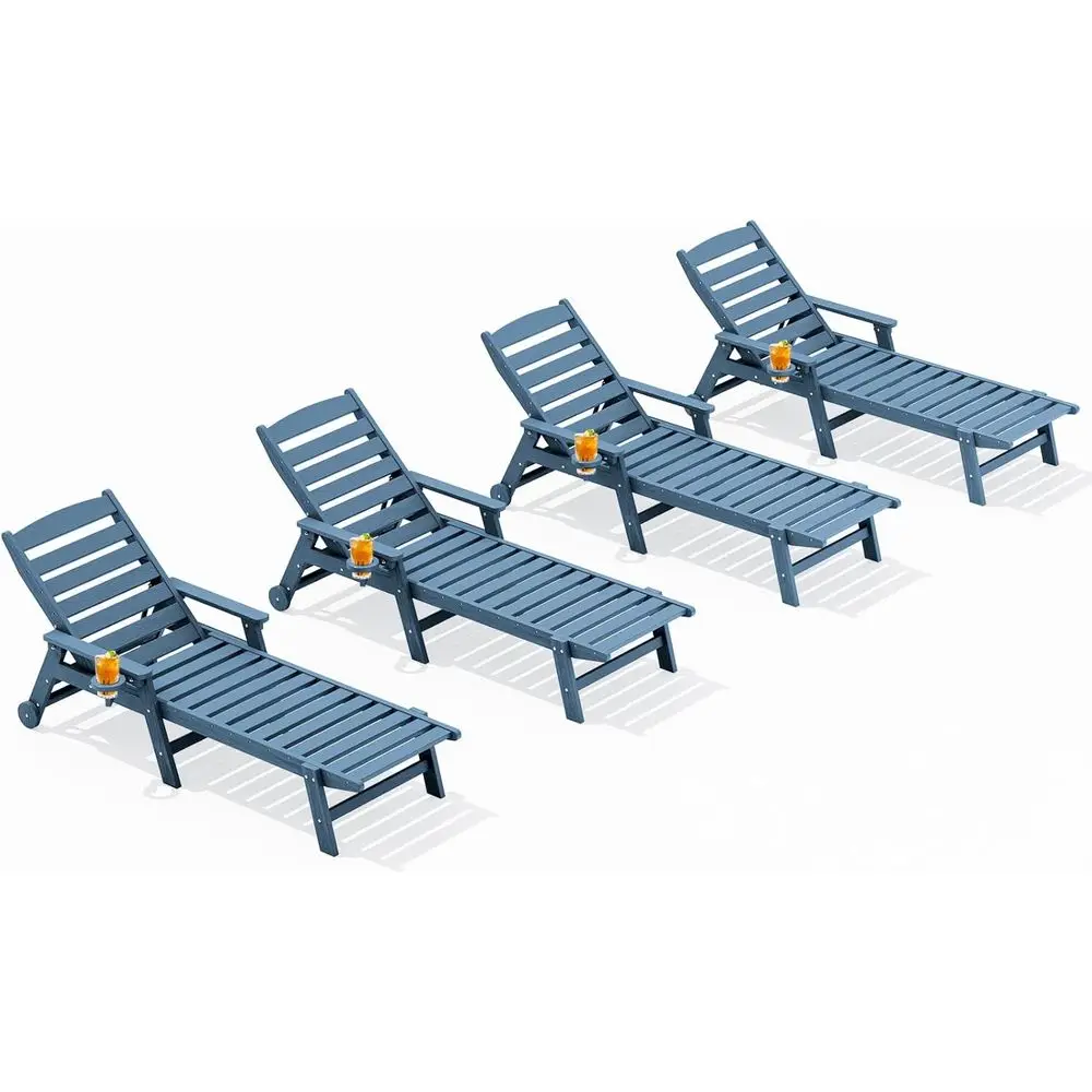 Набор из 4 регулируемых шезлонгов для улицы из HDPE-материала с колесиками и подстаканниками, идеально подходит для бассейна, террасы, синий
Набор из 4 регулируемых шезлонгов для улицы из HDPE-материала с колесиками и подстаканниками, идеально подходит для бассейна, террасы, синий