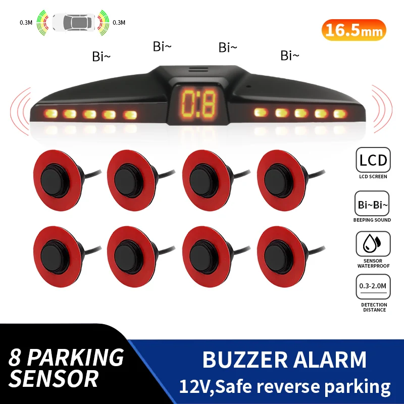 16.5mm 8 Sensor Parking Radar Kit with LED Distance Display & Beeping Alarm 12V Waterproof Reverse Sensor for SUV MPV Van
16.5mm 8 Sensor Parking Radar Kit with LED Distance Display & Beeping Alarm 12V Waterproof Reverse Sensor for SUV MPV Van