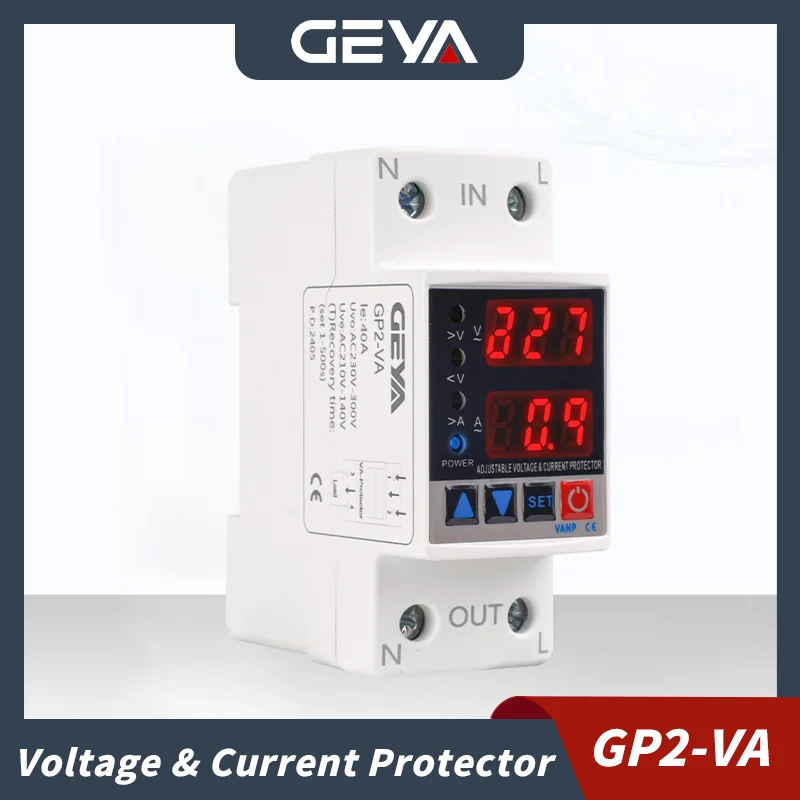 GEYA GP2-VA Din Rail Over Current Over Voltage Under Voltage Protection Device 40A 63A New Display Voltage Protector AC220V
GEYA GP2-VA Din Rail Over Current Over Voltage Under Voltage Protection Device 40A 63A New Display Voltage Protector AC220V