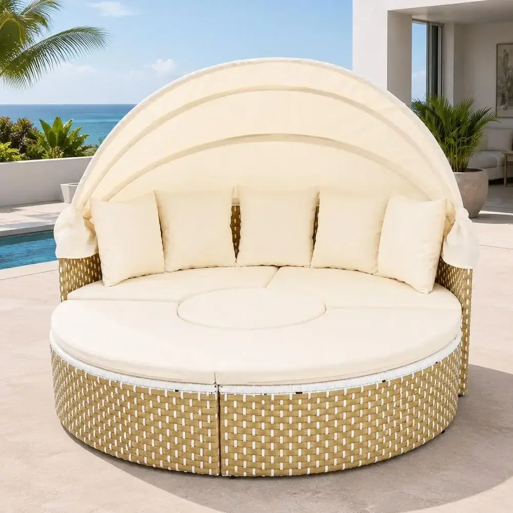 Outdoor Rattan Daybed Set with Retractable Canopy, 5-Piece | Weather-Resistant, Cushioned, Poolside-Ready
Outdoor Rattan Daybed Set with Retractable Canopy, 5-Piece | Weather-Resistant, Cushioned, Poolside-Ready