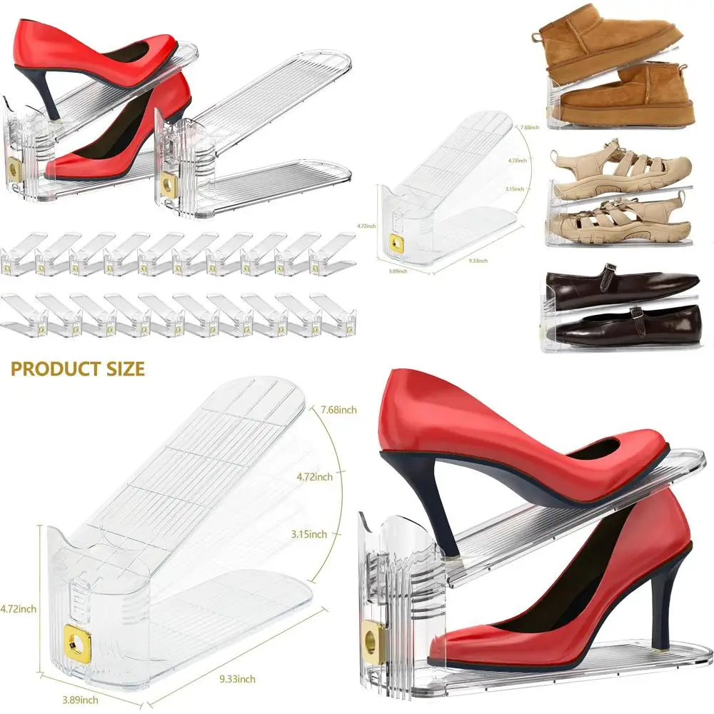 20-Piece Clear Adjustable Shoe Organizers for Closet Space-Saving Storage
20-Piece Clear Adjustable Shoe Organizers for Closet Space-Saving Storage