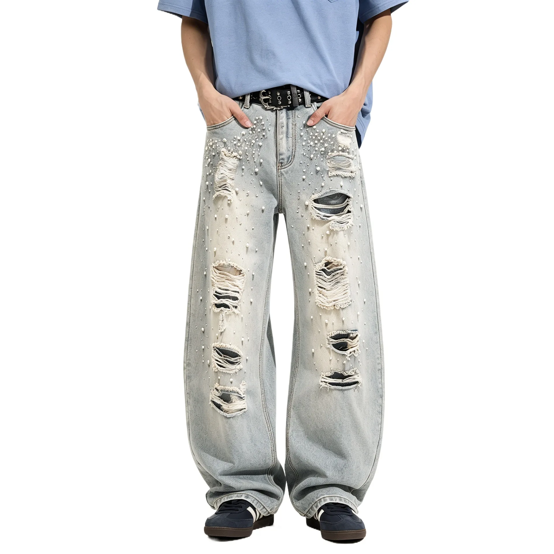 Men's Fashion High Street Destroyed Jeans Pants With Pearls Loose Fit Vibe Style Hip Hop Denim Trousers Ripped Jeans With Holes
Men's Fashion High Street Destroyed Jeans Pants With Pearls Loose Fit Vibe Style Hip Hop Denim Trousers Ripped Jeans With Holes