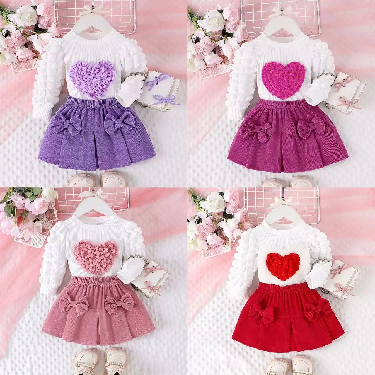 Children's Spring and Autumn Set Girls' New Bubble Sleeve Love Top+Bow Short Skirt Two Piece Set Kids Outfits
Children's Spring and Autumn Set Girls' New Bubble Sleeve Love Top+Bow Short Skirt Two Piece Set Kids Outfits