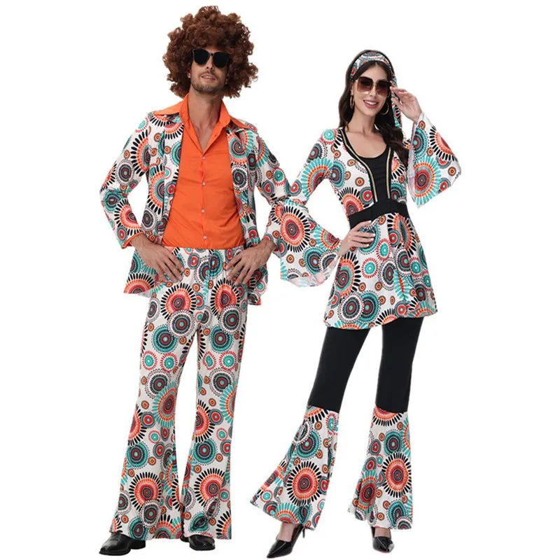 70s Hippie Nightclub Fashion Print Couple Retro Disco Performance Costume Halloween Show Outfit Ladies Ethnic Stage Clothing
70s Hippie Nightclub Fashion Print Couple Retro Disco Performance Costume Halloween Show Outfit Ladies Ethnic Stage Clothing