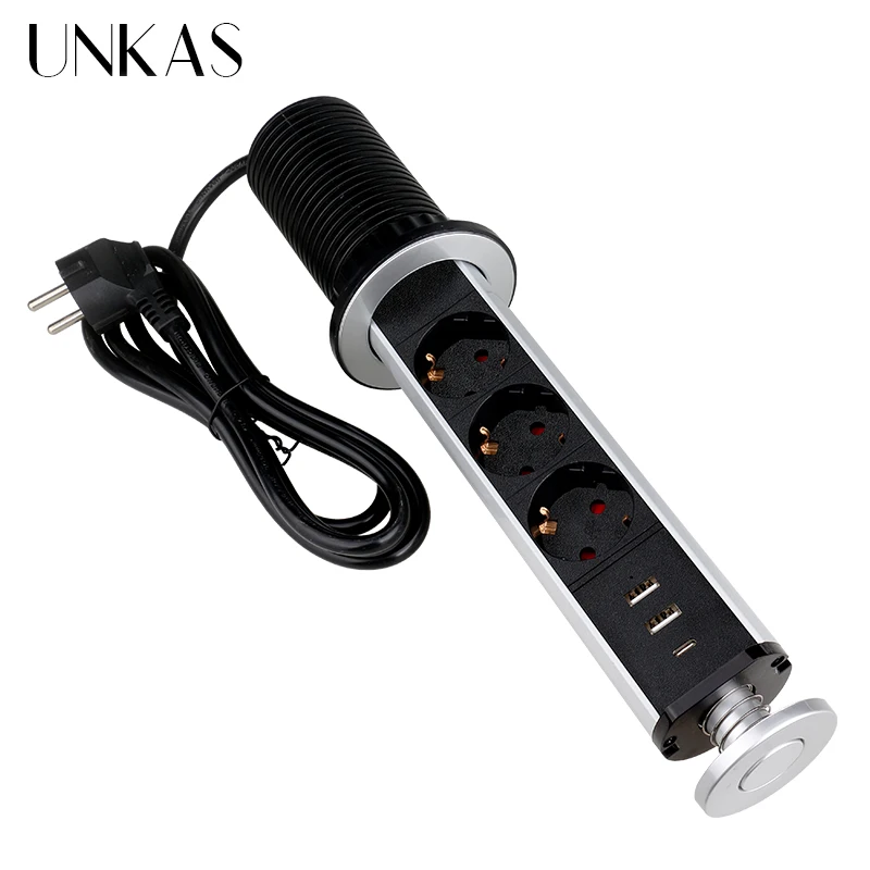 UNKAS New Type C Port PULL POP UP 3 Power EU Socket Silver Black Kitchen Table Desktop Plug Floor Socket
UNKAS New Type C Port PULL POP UP 3 Power EU Socket Silver Black Kitchen Table Desktop Plug Floor Socket