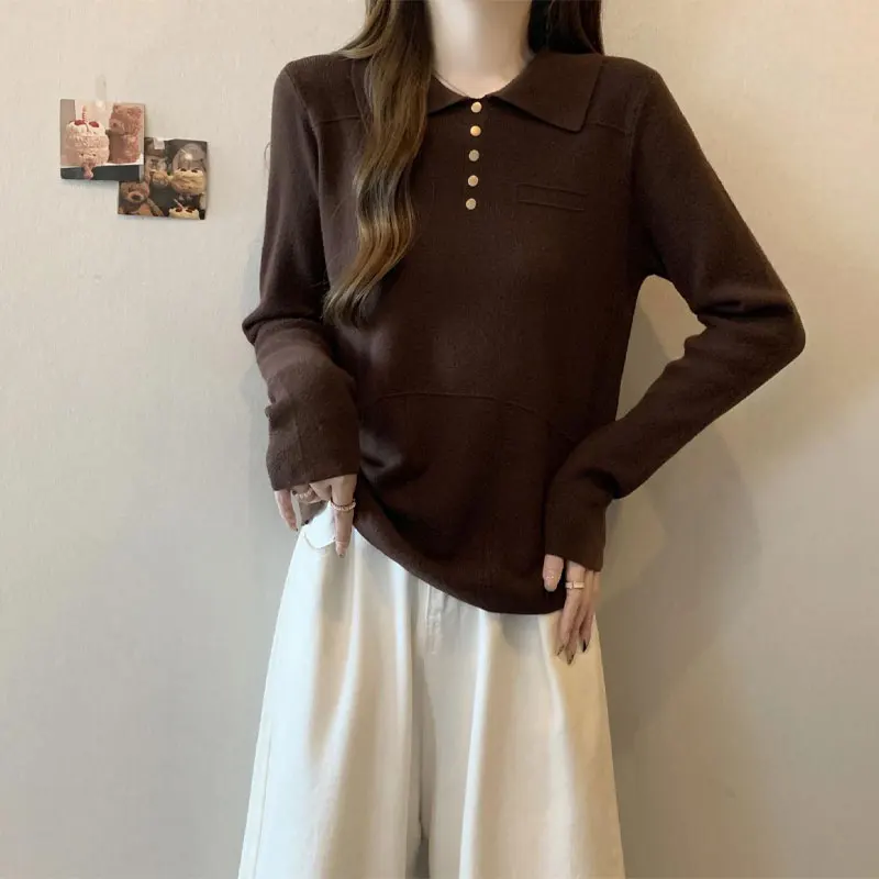 Polo-Neck Button Basic Sweaters Spring Autumn Solid Color Loose Female Clothing Chic Commute Long Sleeve Korean Knitted Jumpers
Polo-Neck Button Basic Sweaters Spring Autumn Solid Color Loose Female Clothing Chic Commute Long Sleeve Korean Knitted Jumpers