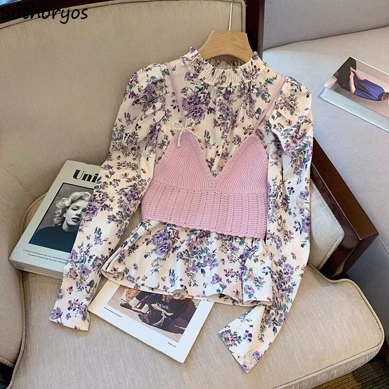 Camisole Sets Women Retro Design Print Sweet Temperament All-match Korean Style French Femme Spring Blouses Simple Fashion
Camisole Sets Women Retro Design Print Sweet Temperament All-match Korean Style French Femme Spring Blouses Simple Fashion