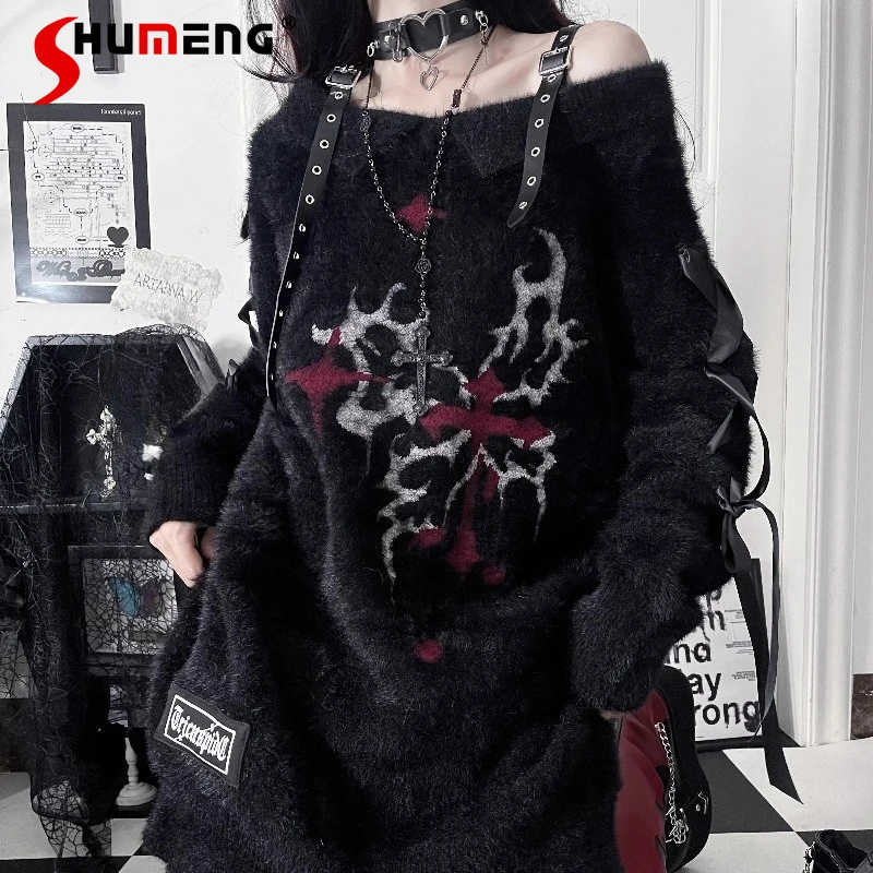 Autumn Winter New Original Butterfly Print Off-Shoulder Leather Buckle Design Loose Casual Knitwear Versatile Sweater Pullover
Autumn Winter New Original Butterfly Print Off-Shoulder Leather Buckle Design Loose Casual Knitwear Versatile Sweater Pullover