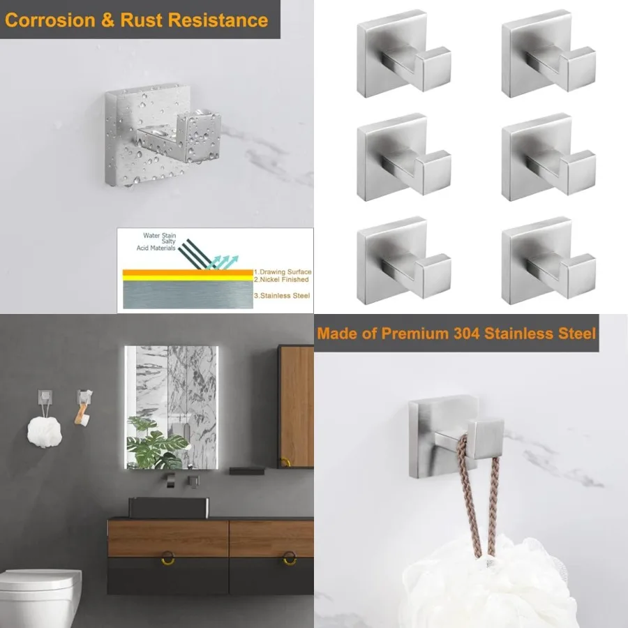 Towel Hook Staless Steel Bathroom Rustproof Clothes Towel Coat Hook Wall Mounted Square Toilet Kitchen, Heavy Duty Door Hanger
Towel Hook Staless Steel Bathroom Rustproof Clothes Towel Coat Hook Wall Mounted Square Toilet Kitchen, Heavy Duty Door Hanger