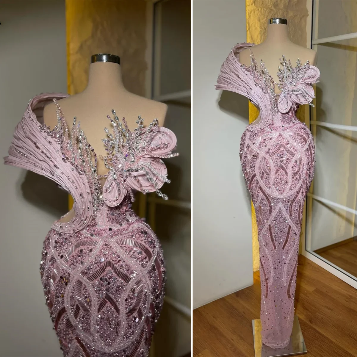 Glamorous Pink Beaded Crystals Evening Dresses Sheath Sequins Ruffles Shoulder Party Dress Customized Female Prom Dress
Glamorous Pink Beaded Crystals Evening Dresses Sheath Sequins Ruffles Shoulder Party Dress Customized Female Prom Dress