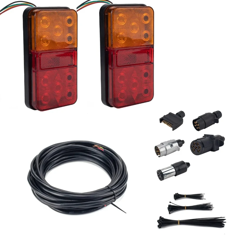 10 LED trailer taillights with plug, round connector, bracket, and rear license plate light kit (12V red and yellow taillights)
10 LED trailer taillights with plug, round connector, bracket, and rear license plate light kit (12V red and yellow taillights)