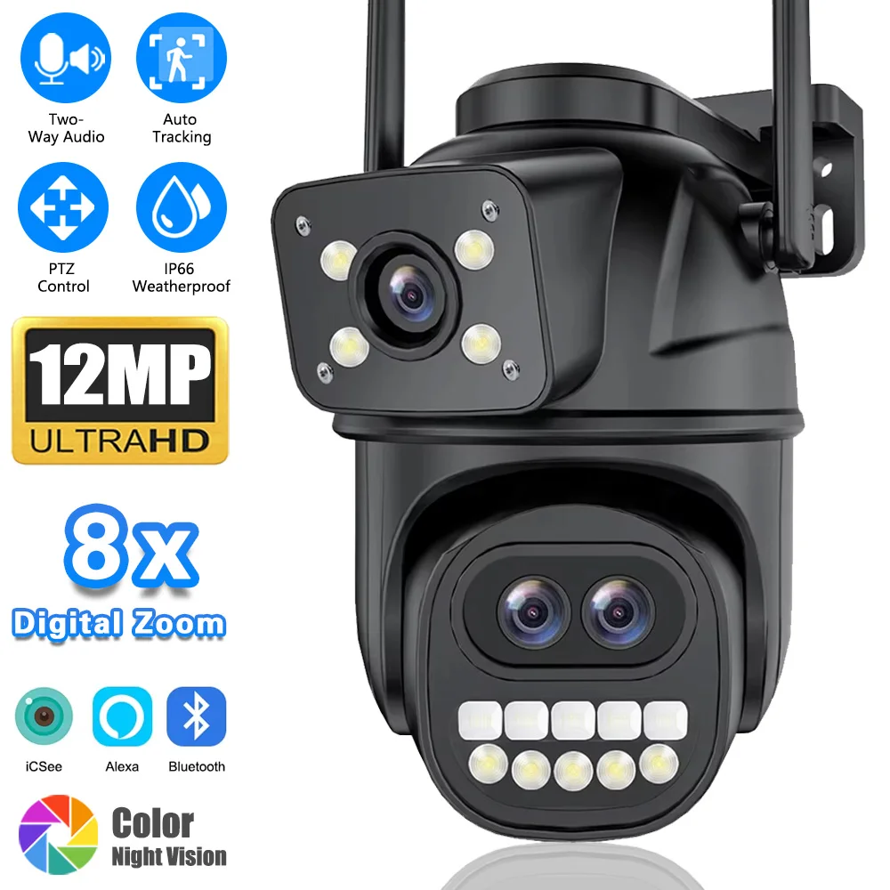 Three Lens Dual Screens 12MP 6K Outdoor WIFI Camera 8X Zoom PTZ Video Cameras Auto Tracking Home Security CCTV 8MP Surveillance
Three Lens Dual Screens 12MP 6K Outdoor WIFI Camera 8X Zoom PTZ Video Cameras Auto Tracking Home Security CCTV 8MP Surveillance