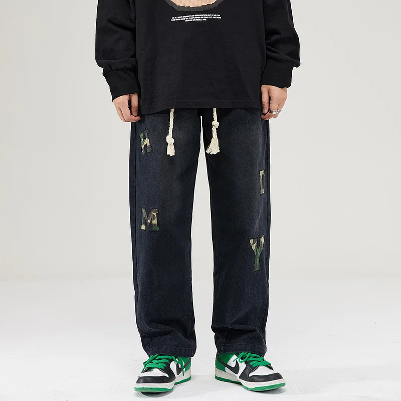 European and American Hip Hop Alphabet Embroidery Straight Tube Pants for Men and Women China-Chic Brand Loose Wide Leg Workwear
European and American Hip Hop Alphabet Embroidery Straight Tube Pants for Men and Women China-Chic Brand Loose Wide Leg Workwear