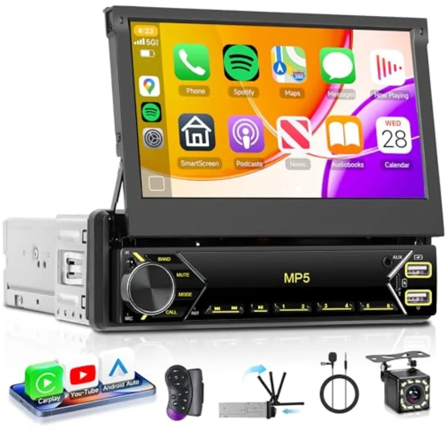 Car stereo for automotive use ABS plastic black wireless CarPlay and Android Auto support with 7-inch flip-out touchscreen
Car stereo for automotive use ABS plastic black wireless CarPlay and Android Auto support with 7-inch flip-out touchscreen