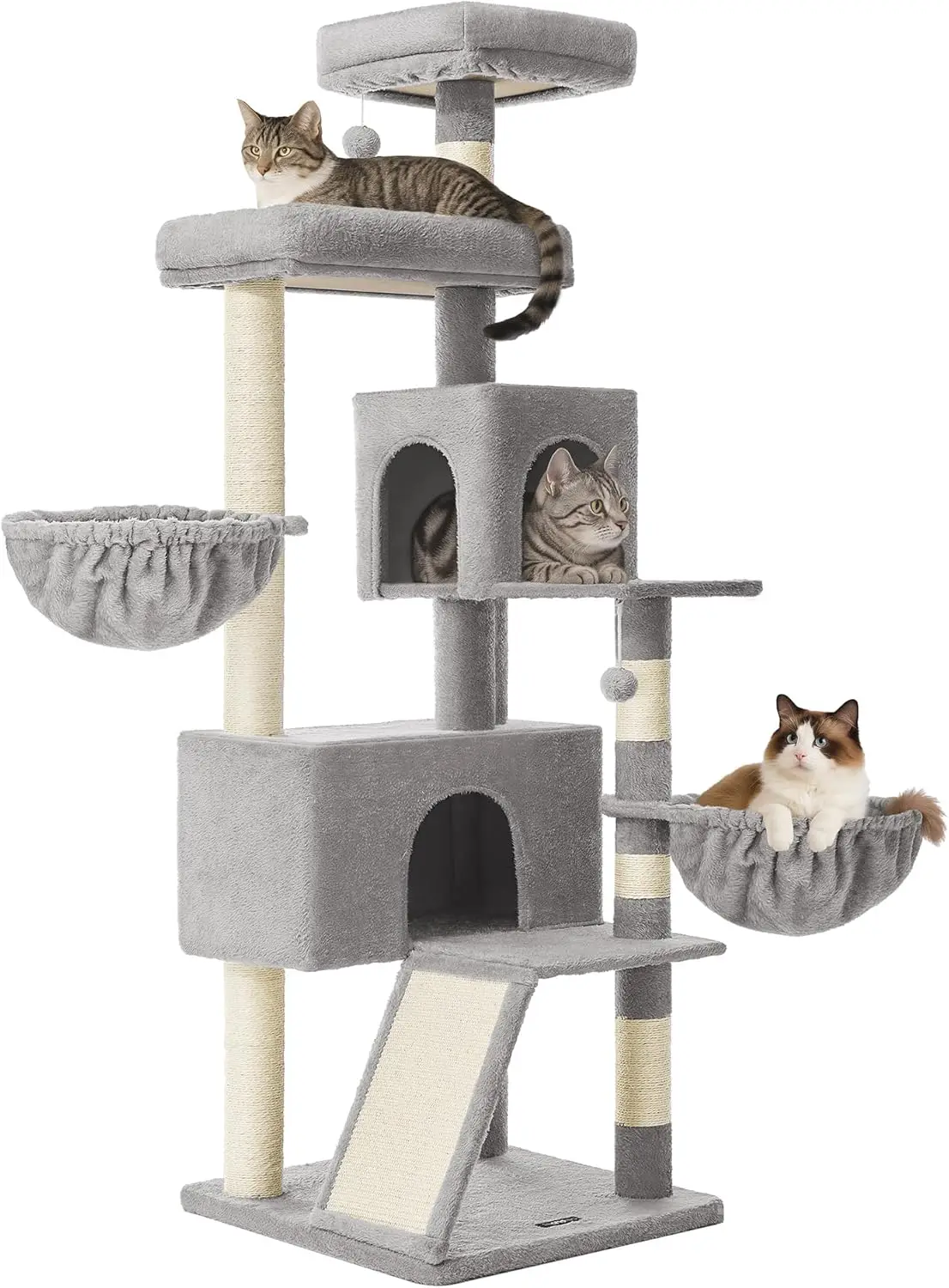 68.5-Inch Tall Cat Tree Tower with Scratching Posts, Large Perch, Double Caves and Baskets for Multi-Cat Homes
68.5-Inch Tall Cat Tree Tower with Scratching Posts, Large Perch, Double Caves and Baskets for Multi-Cat Homes