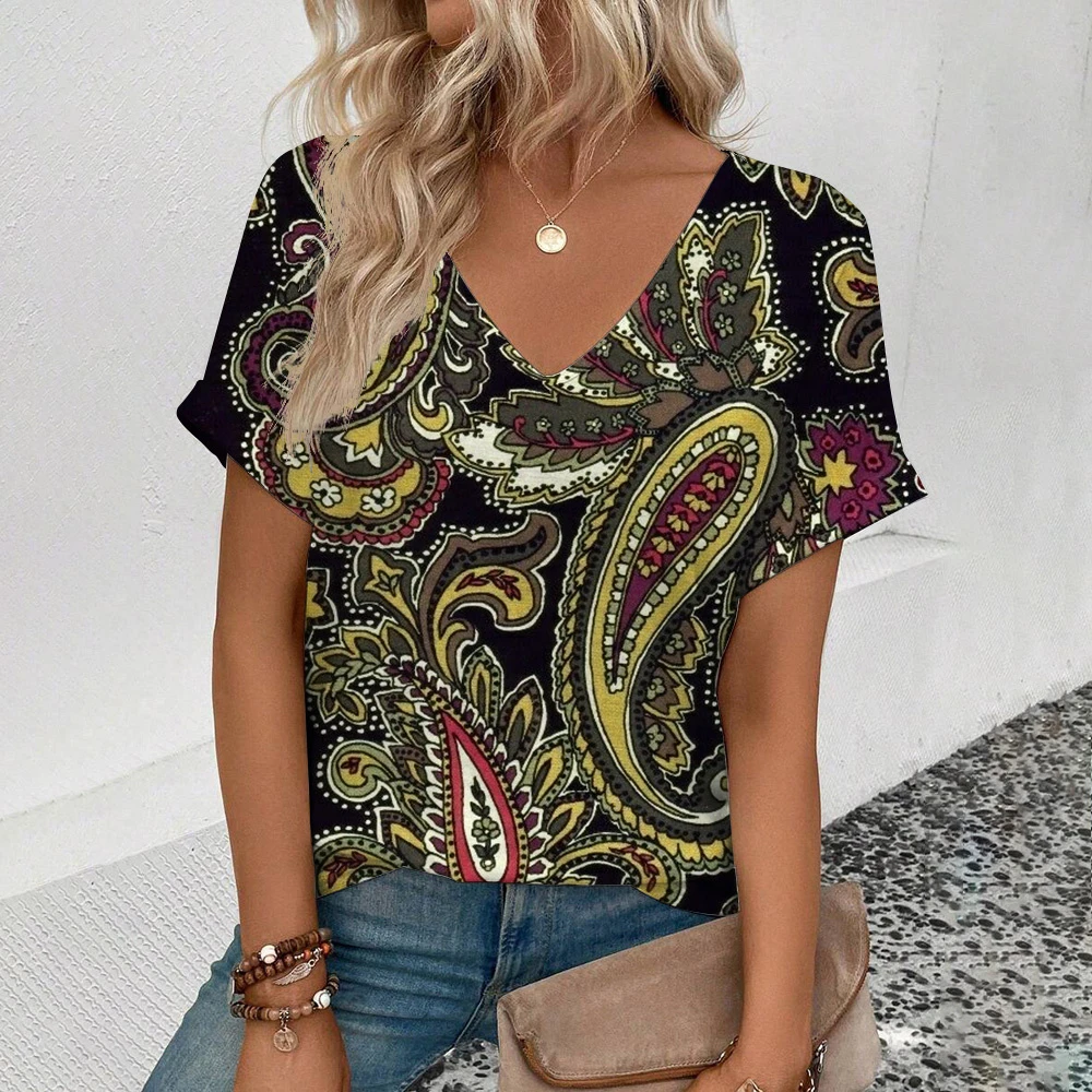 Elegant Flower Pattern Print T-Shirt Fashion Casual Women's Short Sleeve Summer Women's V-Neck T-Shirt Oversize Comfort T-Shirt
Elegant Flower Pattern Print T-Shirt Fashion Casual Women's Short Sleeve Summer Women's V-Neck T-Shirt Oversize Comfort T-Shirt