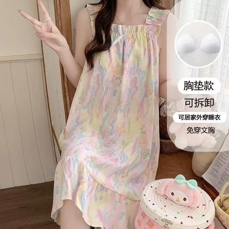 Summer Cloud Cotton Nightgown Women Korean Pajama Dress with Chest Pad Sweet Princess Style Suspender Loungewear Loose Homewear
Summer Cloud Cotton Nightgown Women Korean Pajama Dress with Chest Pad Sweet Princess Style Suspender Loungewear Loose Homewear