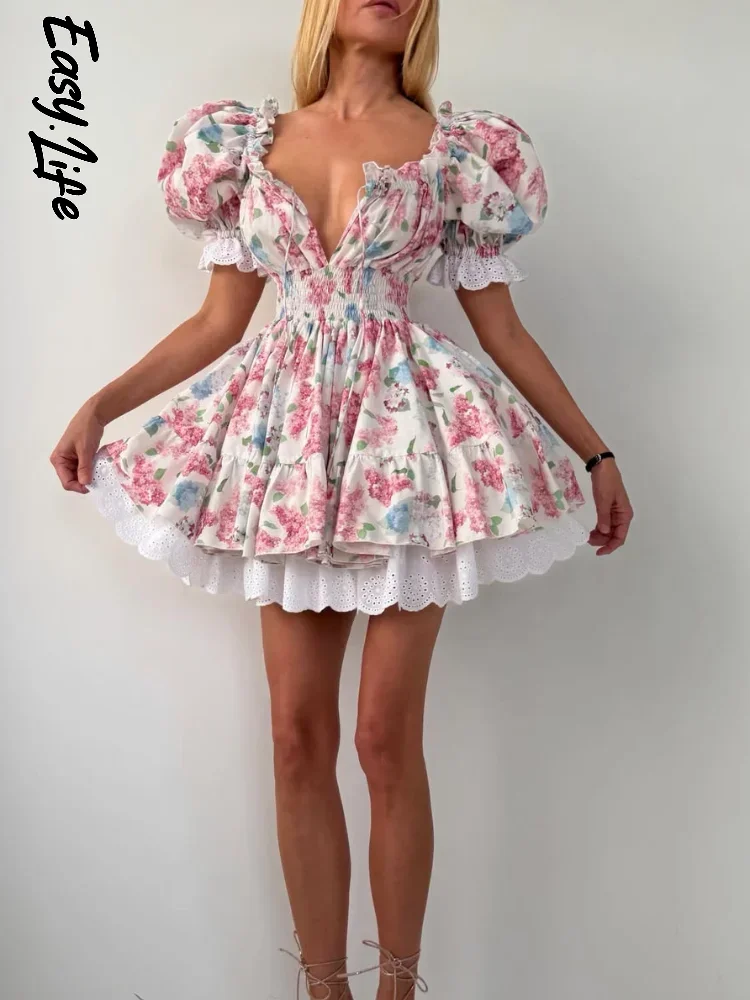 Elegant 2026 Floral Lace Trim Ruffled Mini Dress Women Chic Puff Short‑sleeve Romantic Dress Summer Party Party Evening Gowns
Elegant 2026 Floral Lace Trim Ruffled Mini Dress Women Chic Puff Short‑sleeve Romantic Dress Summer Party Party Evening Gowns