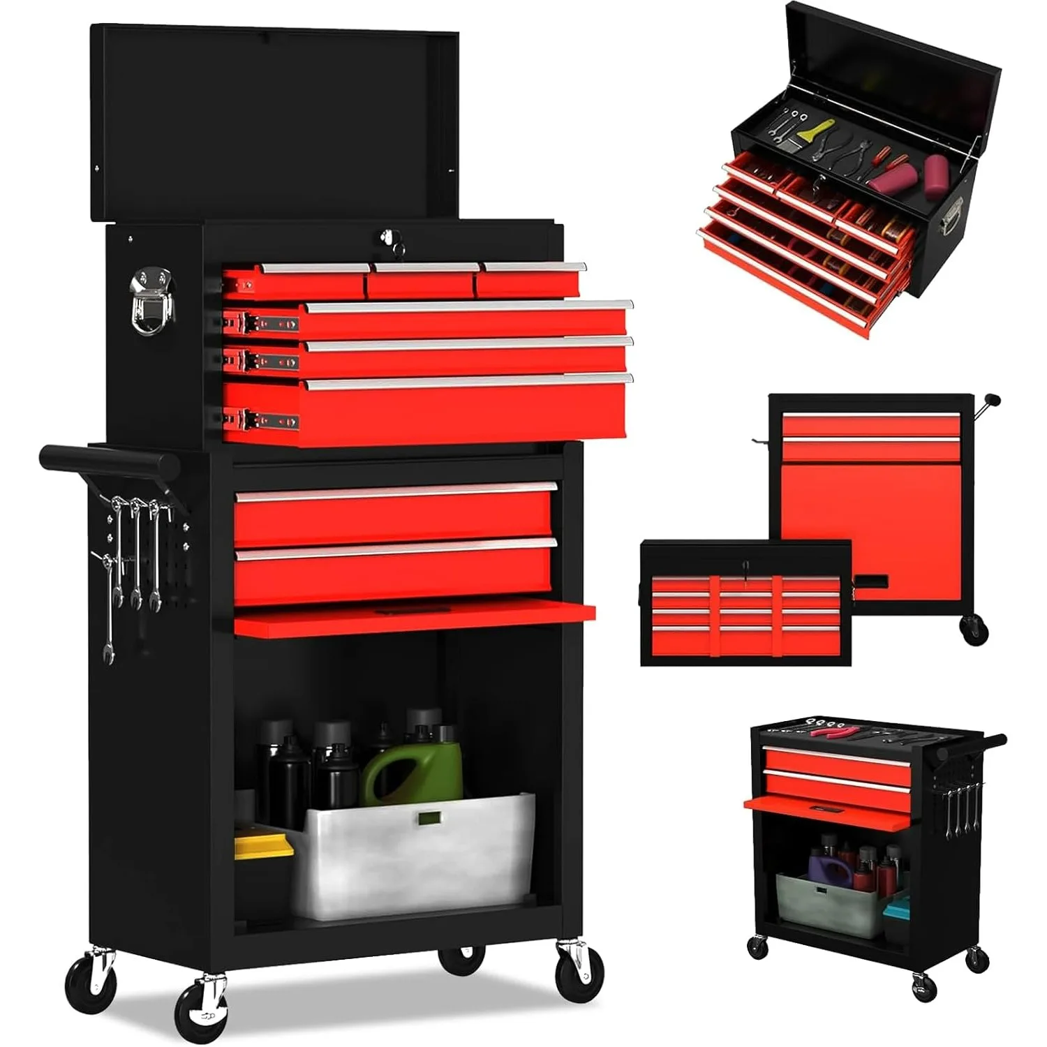 8-Drawer High Capacity Rolling Tool Chest, Removable Cabinet Storage Tool Box with Wheels and Drawers, (Black&red)
8-Drawer High Capacity Rolling Tool Chest, Removable Cabinet Storage Tool Box with Wheels and Drawers, (Black&red)