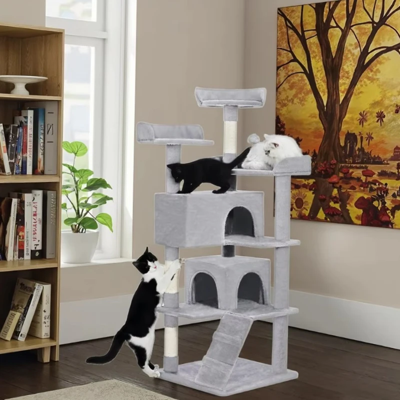 54in Light Grey Multi-Level Cat Tree Tower with Scratching Posts Furniture Activity Center Play House for Indoor Cats 
54in Light Grey Multi-Level Cat Tree Tower with Scratching Posts Furniture Activity Center Play House for Indoor Cats