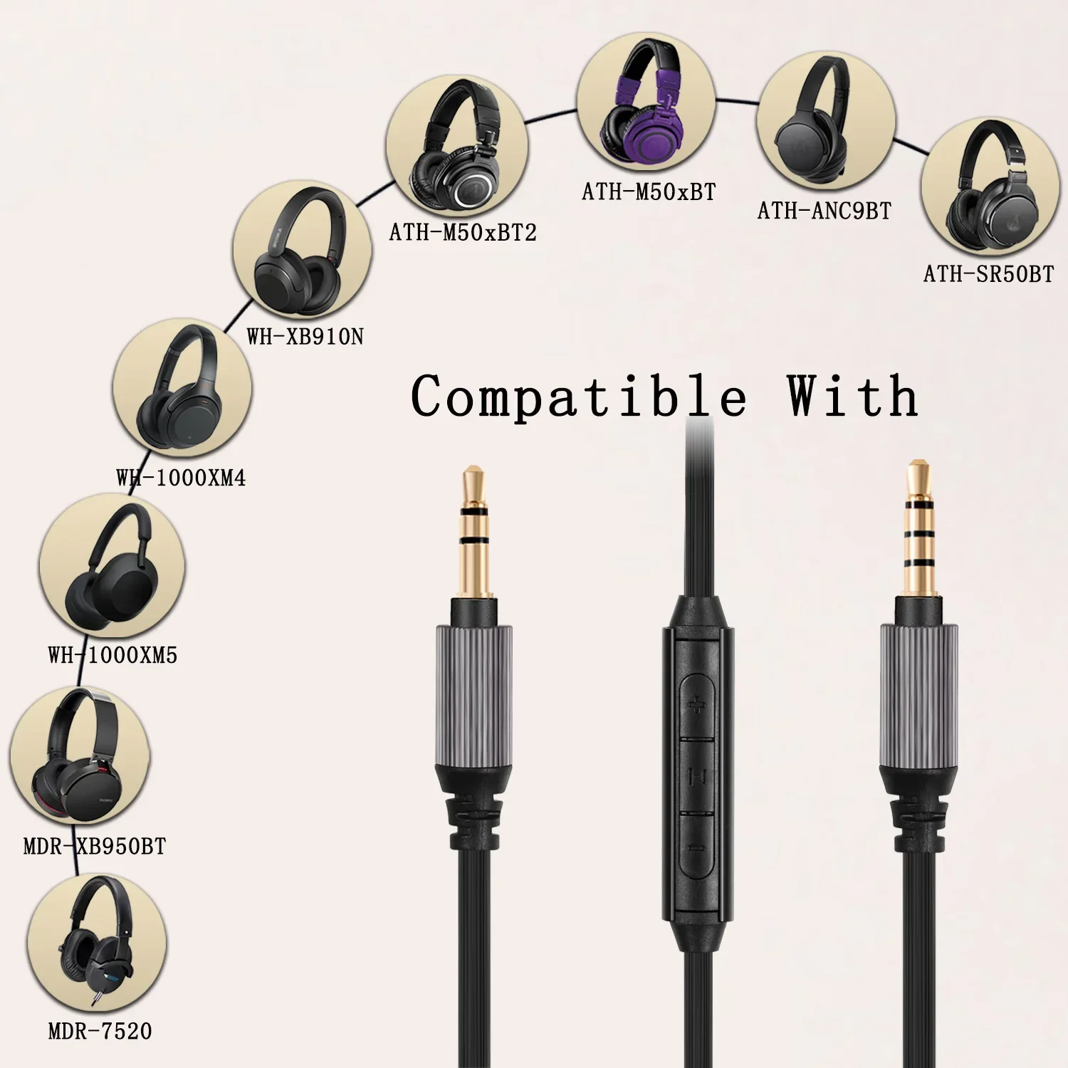Compatible with Sony WH-1000XM5, XM4, XM3,XM2, WH-XB910N,CH710N,WH-H900N, MDR-XB950BT,100AAP, 1ABP 1AM2 headphone audio cable
Compatible with Sony WH-1000XM5, XM4, XM3,XM2, WH-XB910N,CH710N,WH-H900N, MDR-XB950BT,100AAP, 1ABP 1AM2 headphone audio cable