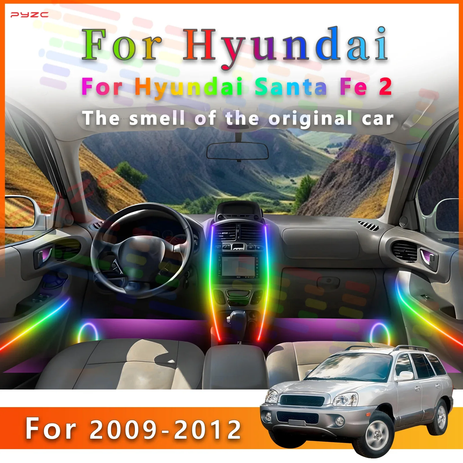 For Hyundai Santa Fe 2 Interior LED Environmental Light Lamp Acrylic Strip with APP for Vivid Lighting and All Colorful Options
For Hyundai Santa Fe 2 Interior LED Environmental Light Lamp Acrylic Strip with APP for Vivid Lighting and All Colorful Options