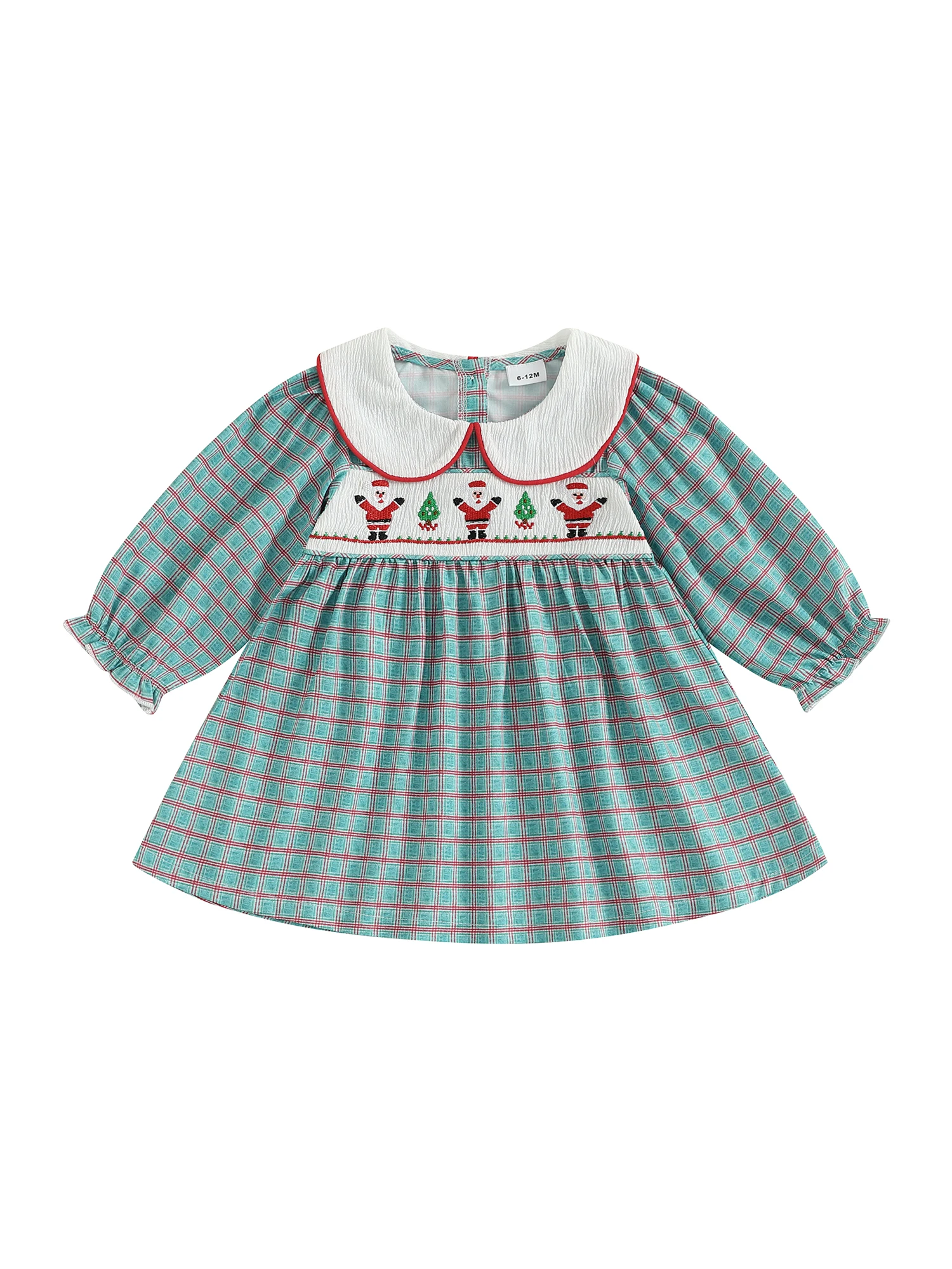Cute Infant Girl Holiday Dress Red Plaid Ribbon Snowflake Peter Pan Collar Long Sleeve A-line Dress for Christmas Winter Season 
Cute Infant Girl Holiday Dress Red Plaid Ribbon Snowflake Peter Pan Collar Long Sleeve A-line Dress for Christmas Winter Season