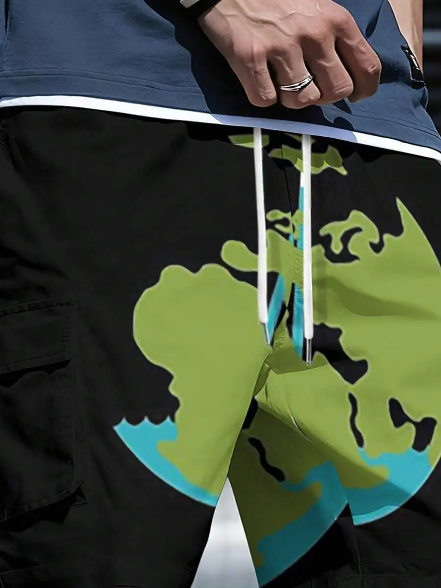 Mens Knee-Length Cargo Shorts With Adjustable Drawstring Waist And Global Map Print Design
Mens Knee-Length Cargo Shorts With Adjustable Drawstring Waist And Global Map Print Design