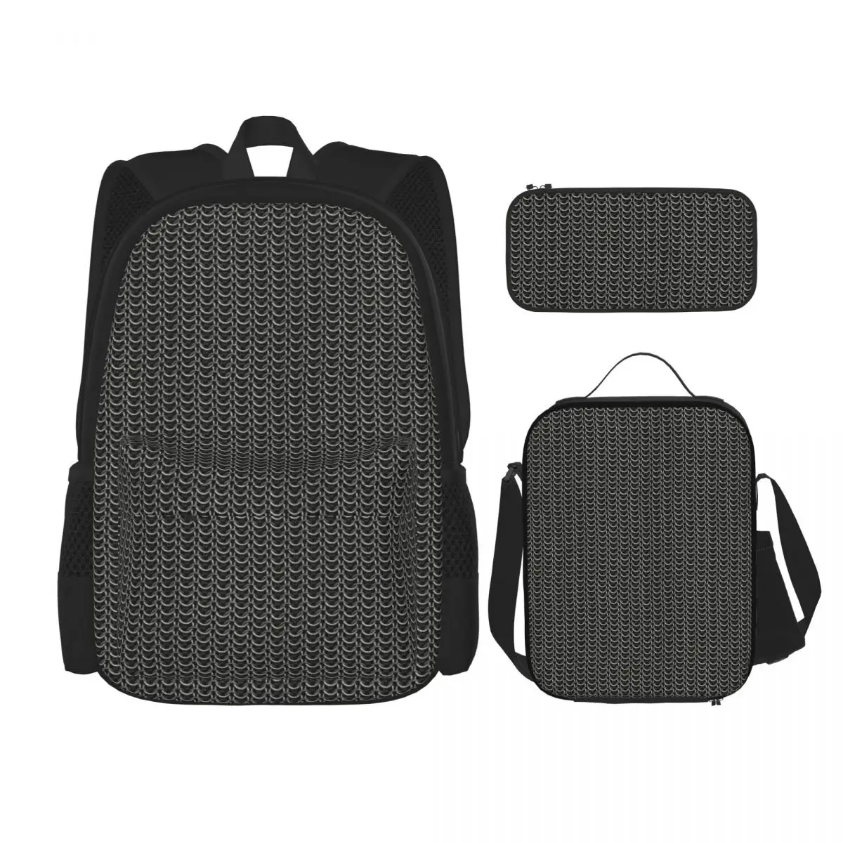 Metal Chainmail Medieval Armor Backpacks Boys Girls Bookbag School Bags Rucksack Lunch Bag Pen Bag Three-Piece Set
Metal Chainmail Medieval Armor Backpacks Boys Girls Bookbag School Bags Rucksack Lunch Bag Pen Bag Three-Piece Set