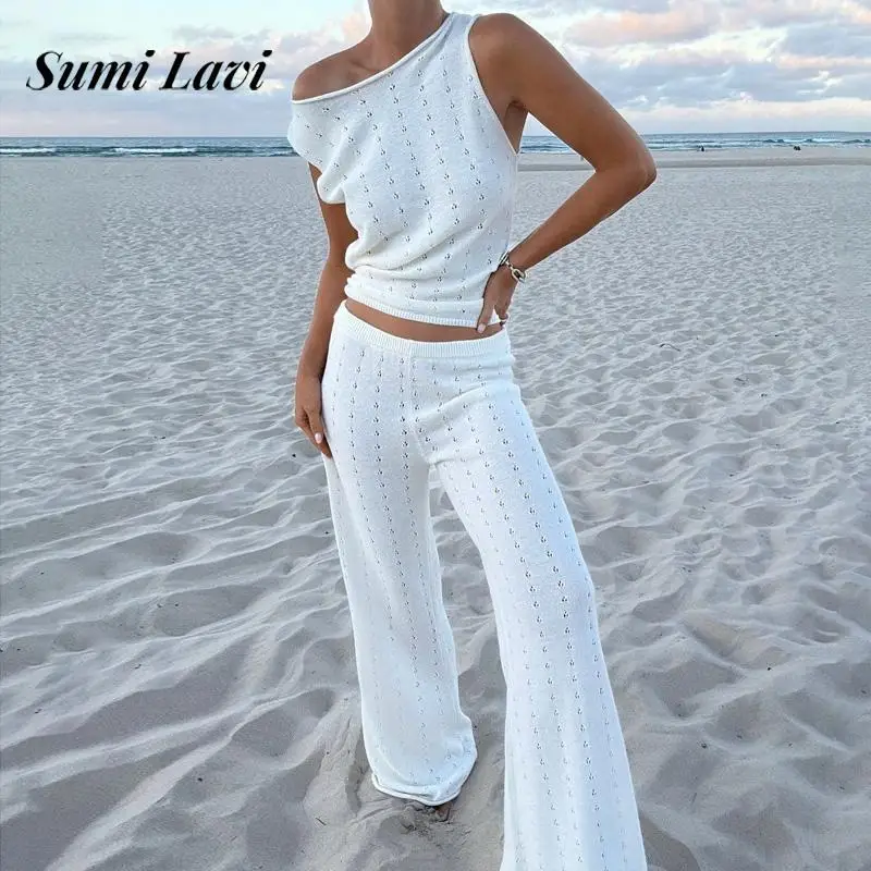 Elegant Slant Neck Tops & Long Pant Suits Women Fashion Knitted Solid 2Pc Outfits Casual Sleeveless Hollow Backless Tie-up Sets
Elegant Slant Neck Tops & Long Pant Suits Women Fashion Knitted Solid 2Pc Outfits Casual Sleeveless Hollow Backless Tie-up Sets