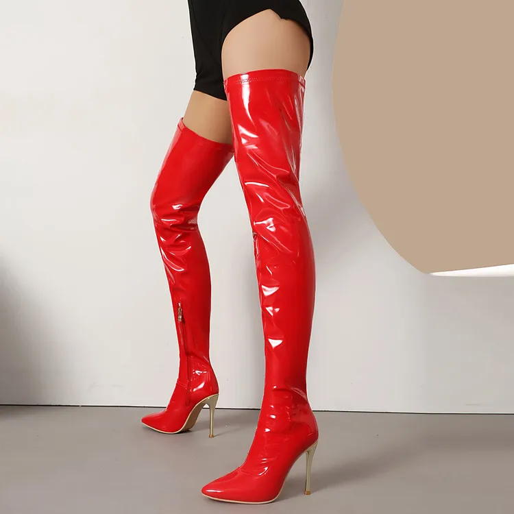 Stiletto Heels Red Patent Leather Thigh High Boots High Quality Big Size 34-45 Pointed Toe Long Boots Women Shoes
Stiletto Heels Red Patent Leather Thigh High Boots High Quality Big Size 34-45 Pointed Toe Long Boots Women Shoes