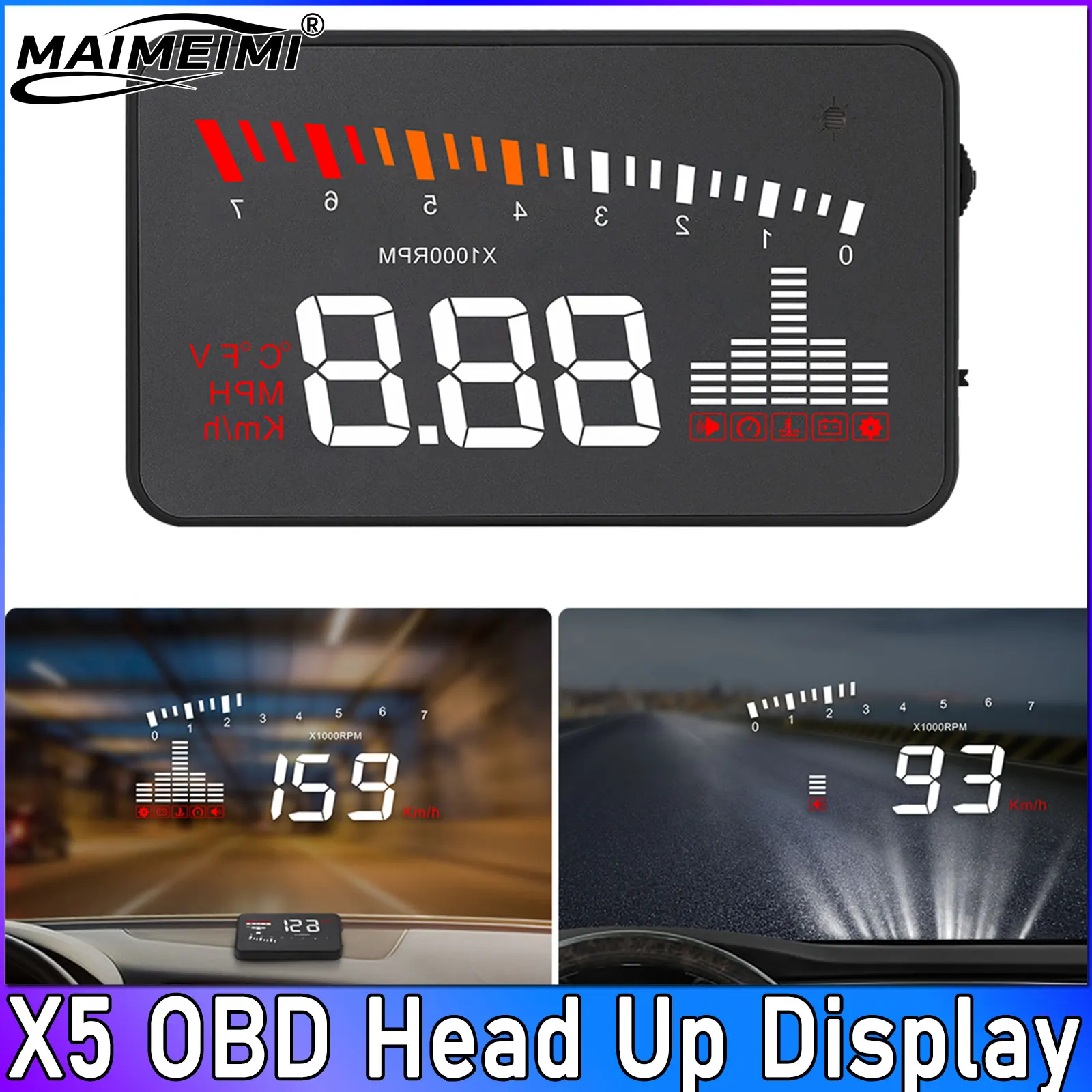 X5 OBD2 Head Up Display HUD Car Speedometer Digital Speed Tachometer Water Temperature Voltage Auto projector Display RPM Meter
X5 OBD2 Head Up Display HUD Car Speedometer Digital Speed Tachometer Water Temperature Voltage Auto projector Display RPM Meter