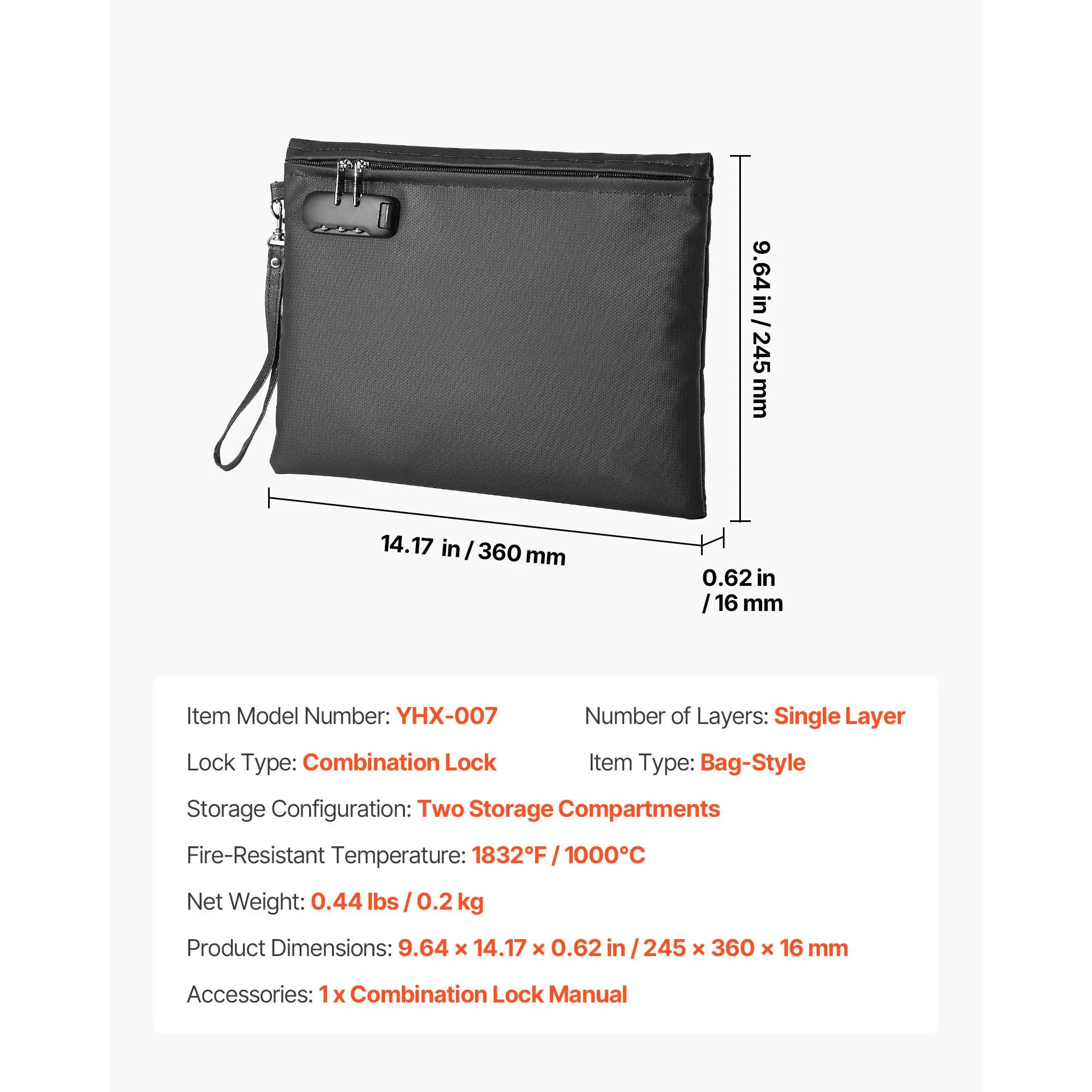 Fireproof Document Bag, 1832 Fahrenheit Heat Insulated Fireproof & Waterproof Bag with Lock, Portable File Storage Security Organizer Home Office Use, for Passports, Important Documents & Files
Fireproof Document Bag, 1832 Fahrenheit Heat Insulated Fireproof & Waterproof Bag with Lock, Portable File Storage Security Organizer Home Office Use, for Passports, Important Documents & Files