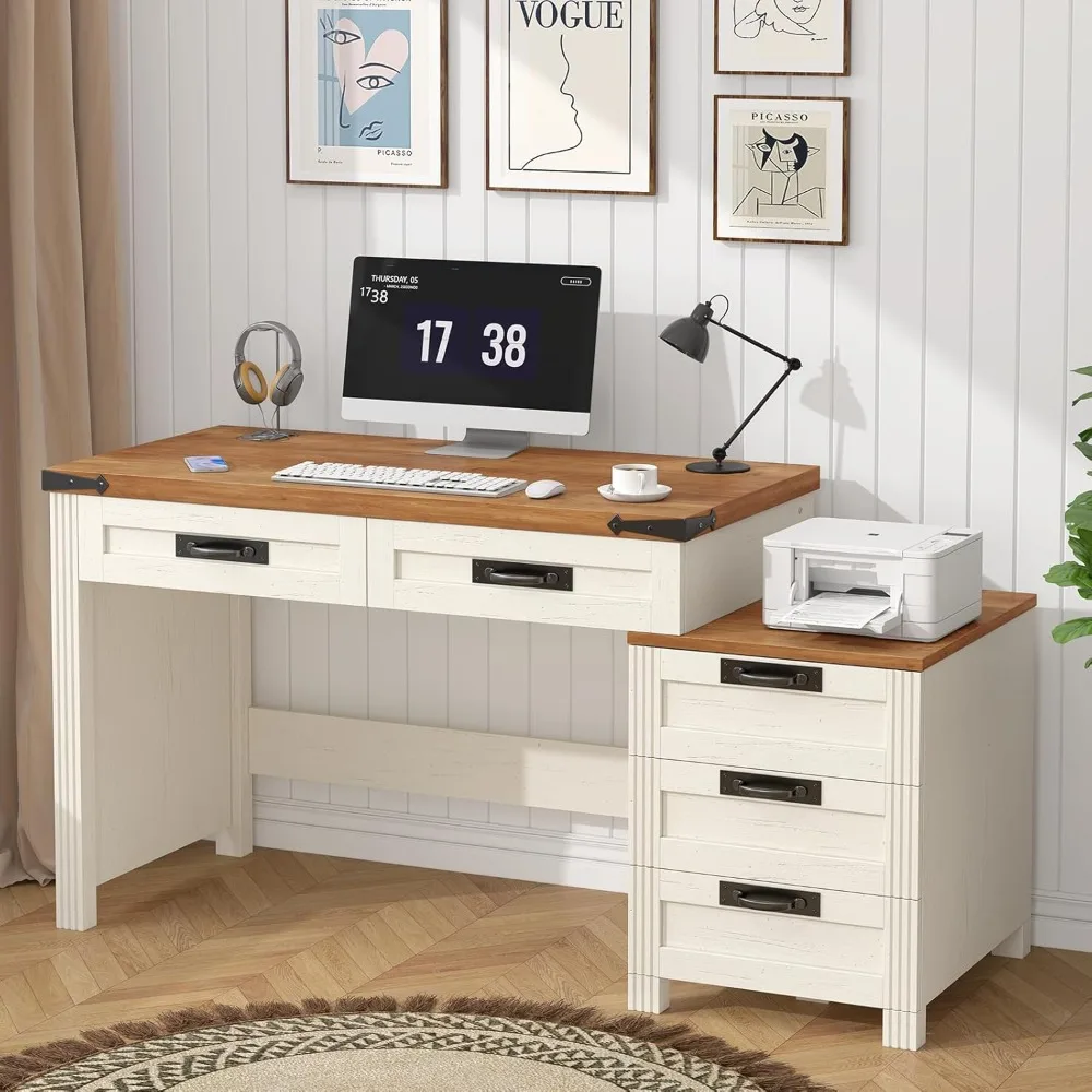Farmhouse White Desk with 5 Drawers, Computer Desk with Storage and Printer Stand, Home Office Desk Study Writing Table
Farmhouse White Desk with 5 Drawers, Computer Desk with Storage and Printer Stand, Home Office Desk Study Writing Table