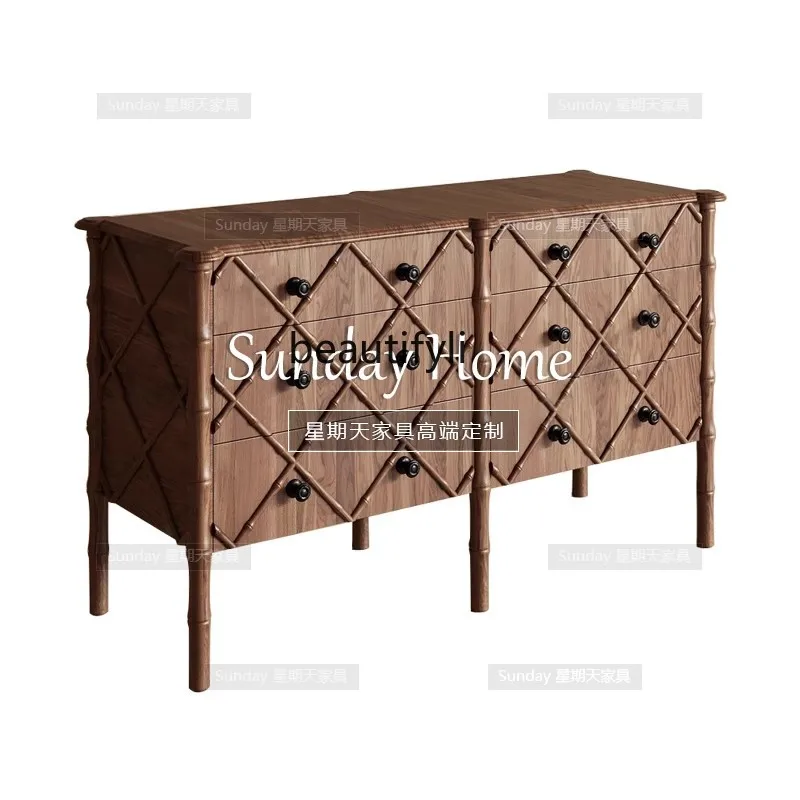 Walnut color bamboo chest of drawers, drawer storage cabinet, antique style entrance cabinet
Walnut color bamboo chest of drawers, drawer storage cabinet, antique style entrance cabinet