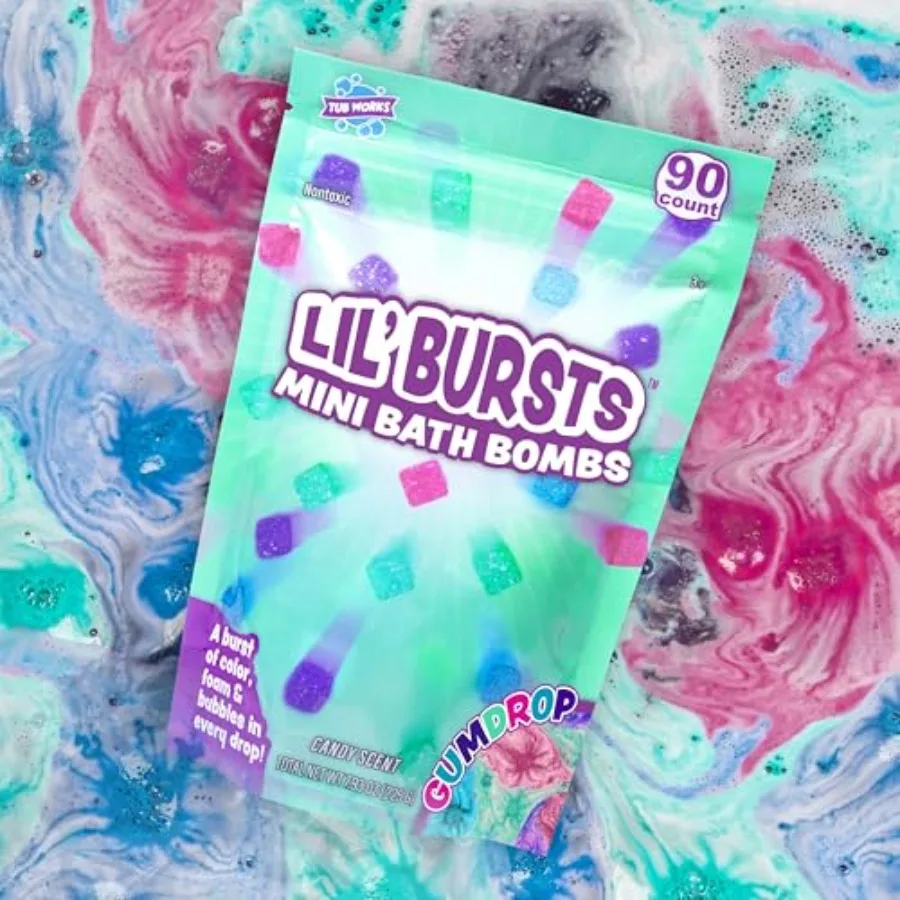 Мини-бомбочки для ванны Tub Works Lil' Bursts, 90 штук, аромат жевательной резинки, нетоксичные, с ярким цветным взрывом пены и пузырьков, для индивидуального использования в ванной
Мини-бомбочки для ванны Tub Works Lil' Bursts, 90 штук, аромат жевательной резинки, нетоксичные, с ярким цветным взрывом пены и пузырьков, для индивидуального использования в ванной